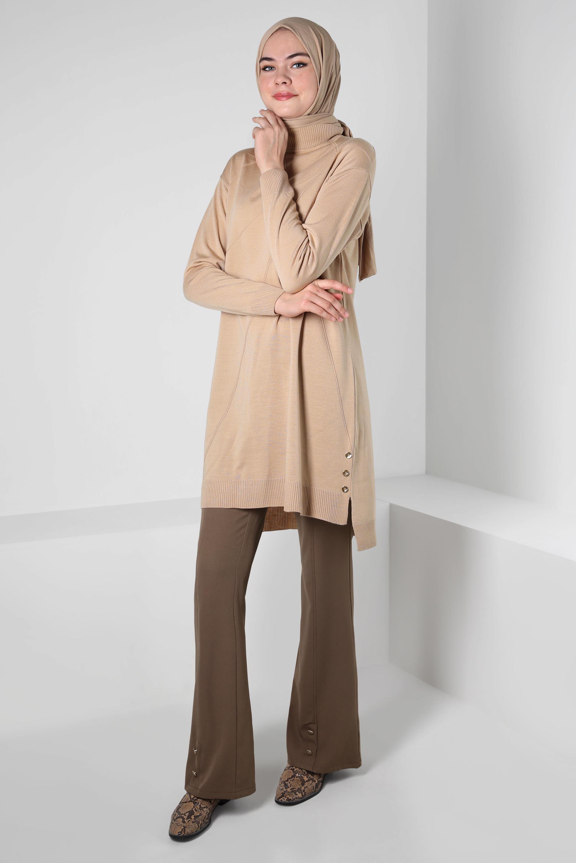 Tesettür giyim VİZON İSPANYOL PAÇA PANTOLON 70605