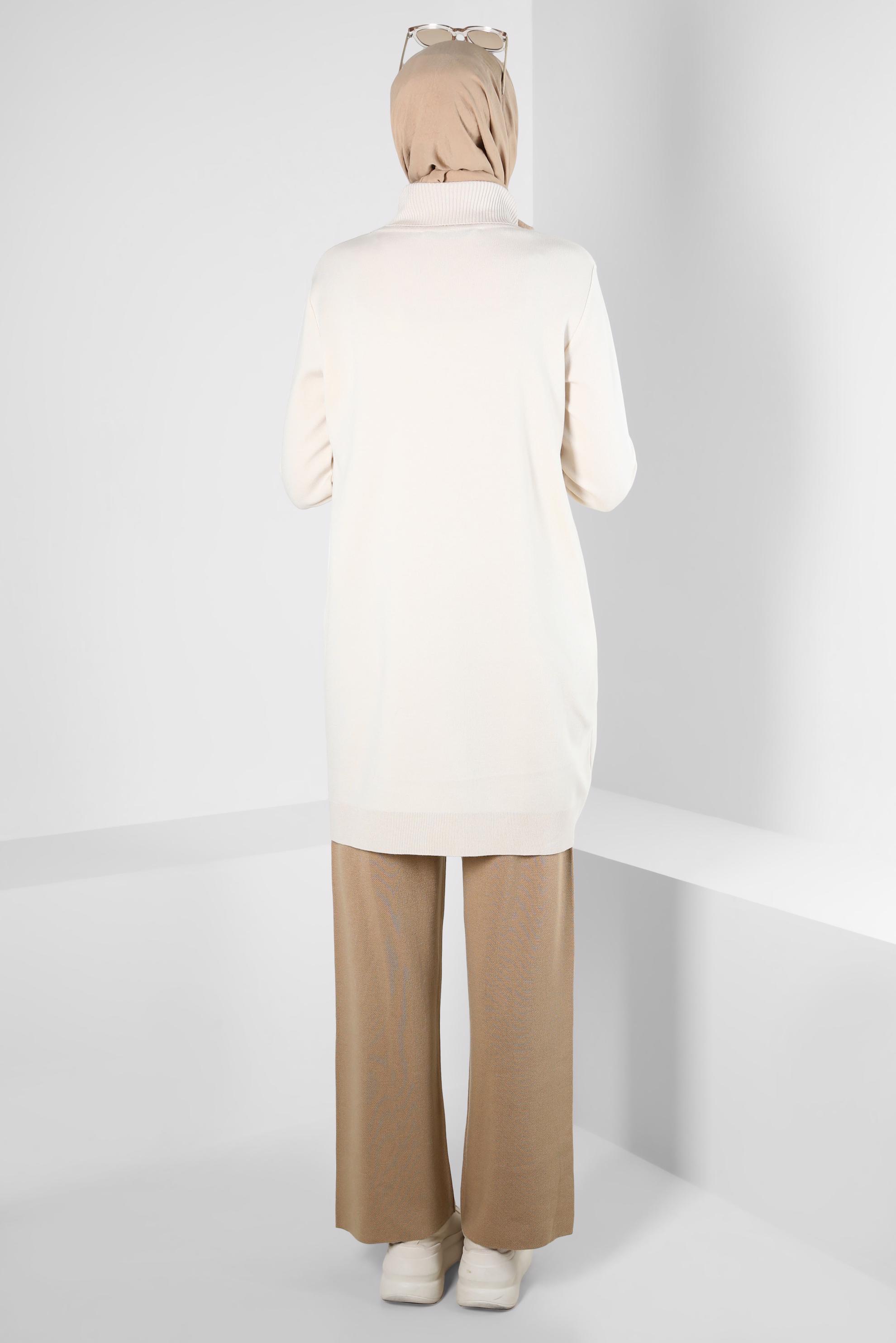 Tesettür giyim KAHVE BELİ LASTİKLİ TRİKO PANTOLON 70607 