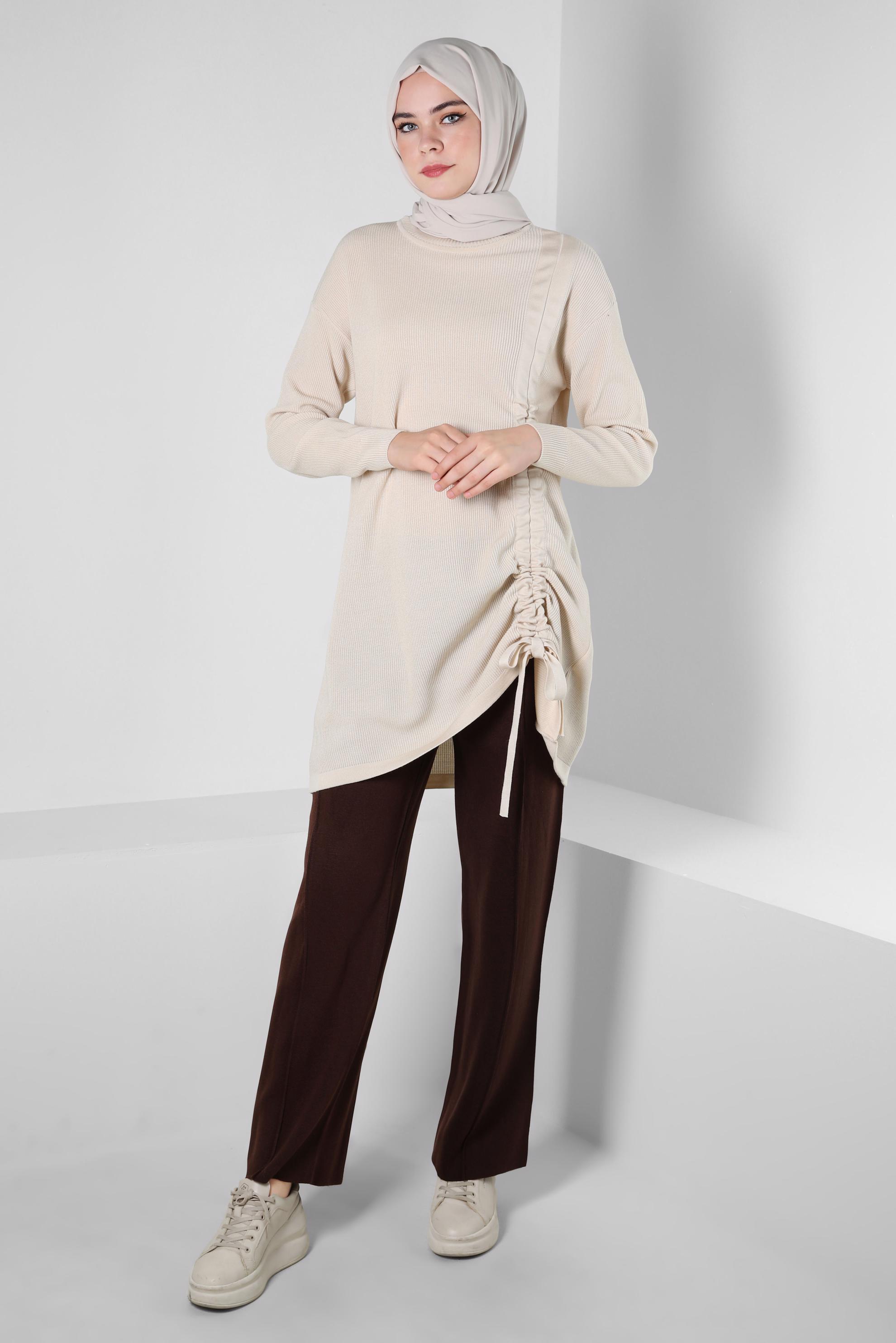 Vêtements hijab BRUN PANTALON EN TRICOT À TAILLE ÉLASTIQUE 70607