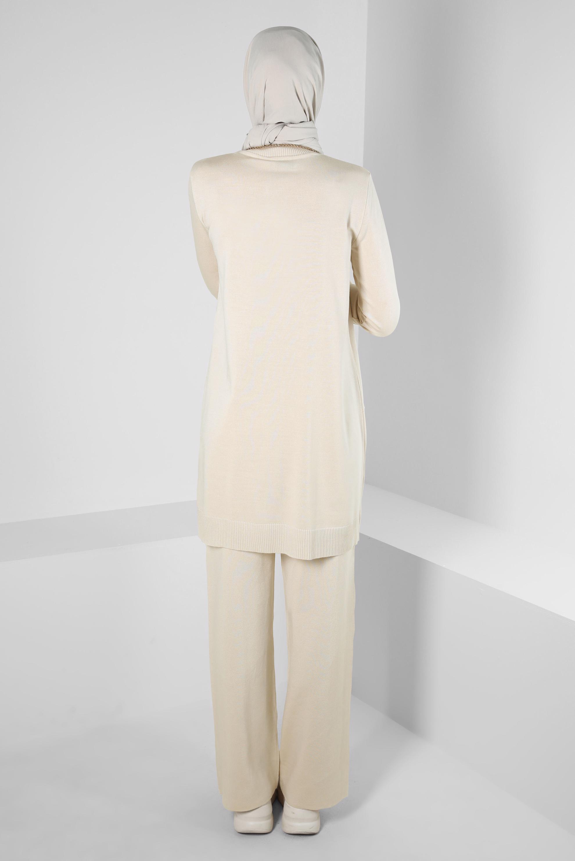 Vêtements hijab BEIGE PANTALON EN TRICOT À TAILLE ÉLASTIQUE 70607