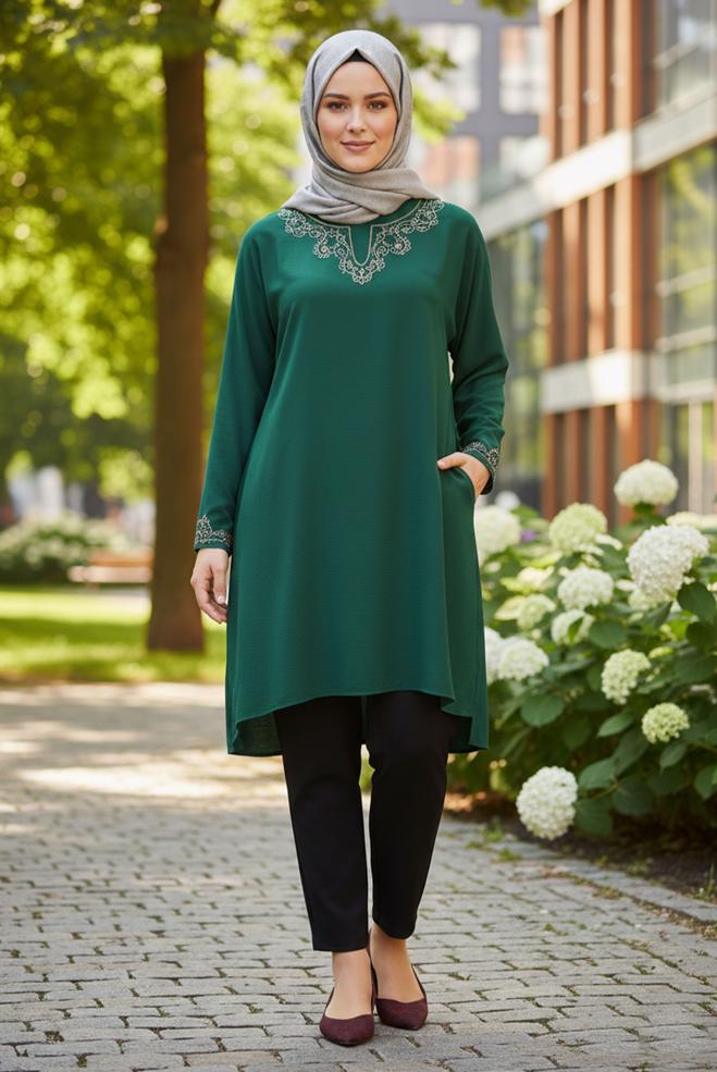 Tesettür giyim SİYAH BELİ LASTİKLİ BÜYÜK BEDEN PANTOLON 70611 - ALVİNA