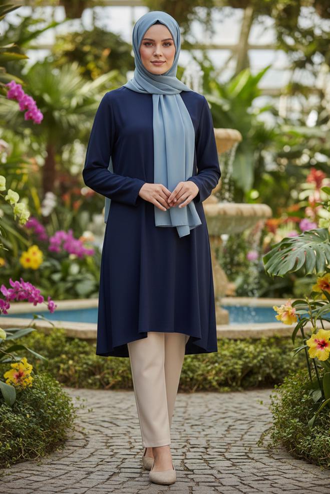 Tesettür giyim BEJ BELİ LASTİKLİ BÜYÜK BEDEN PANTOLON 70611 - ALVİNA