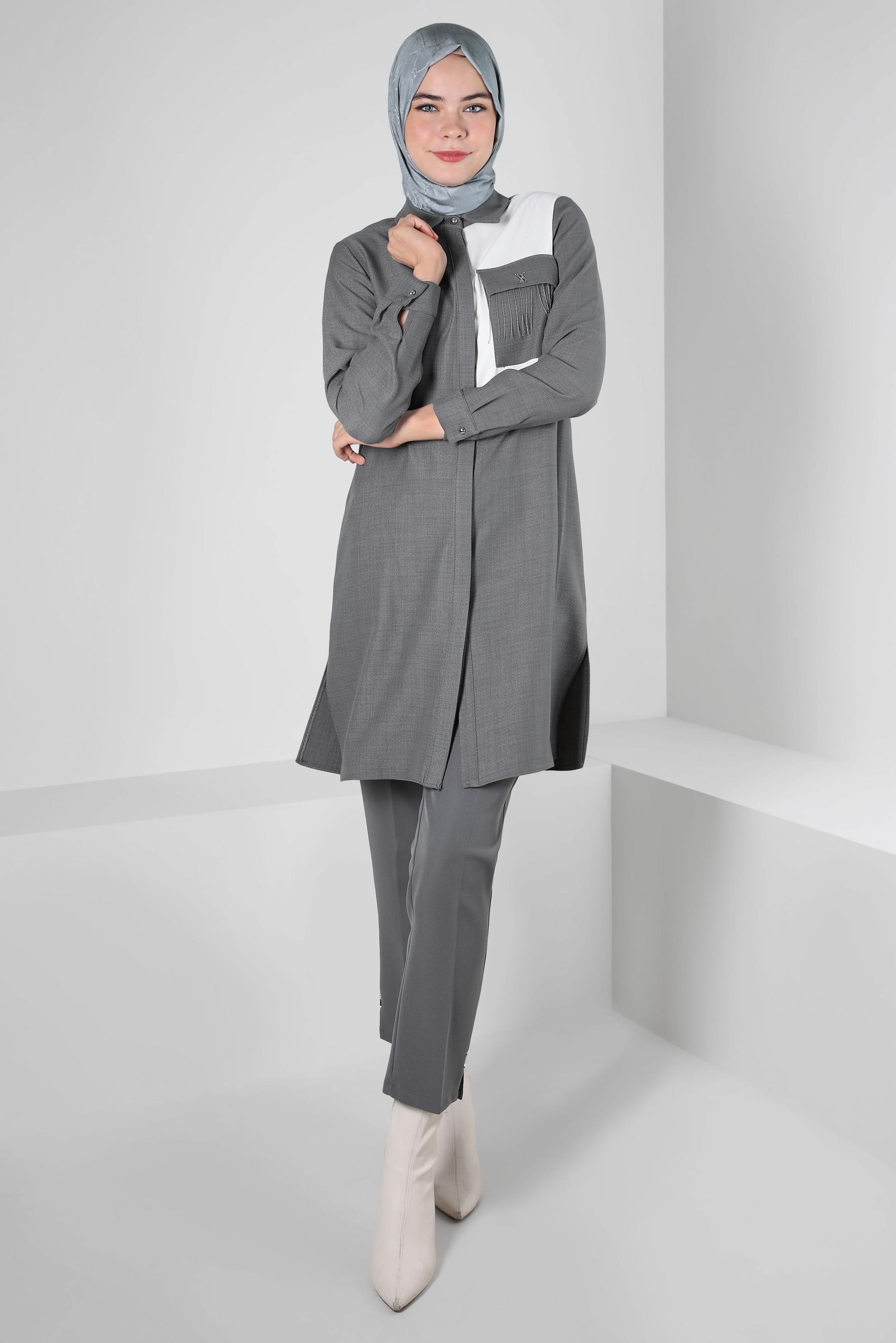 Tesettür giyim GRİ DAR PAÇA PANTOLON 70613