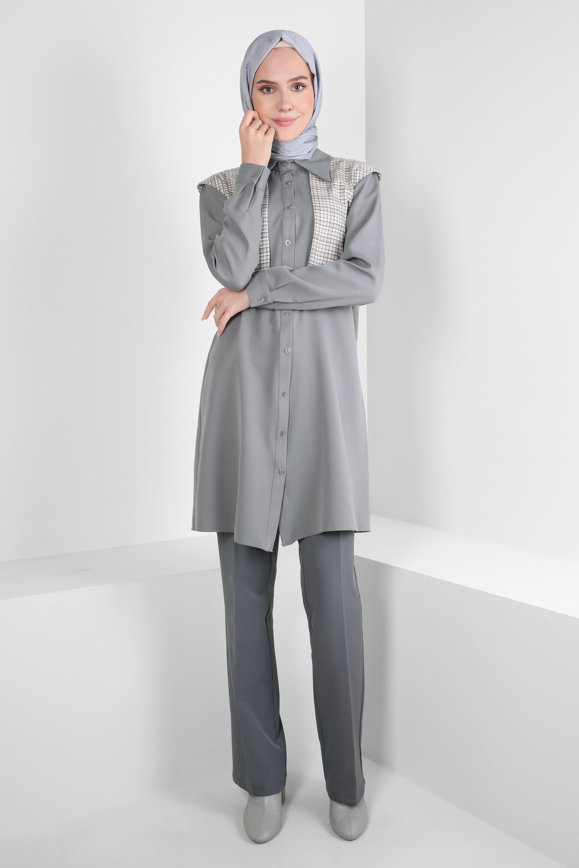 Tesettür giyim GRİ YÜKSEK BEL PANTOLON 70614