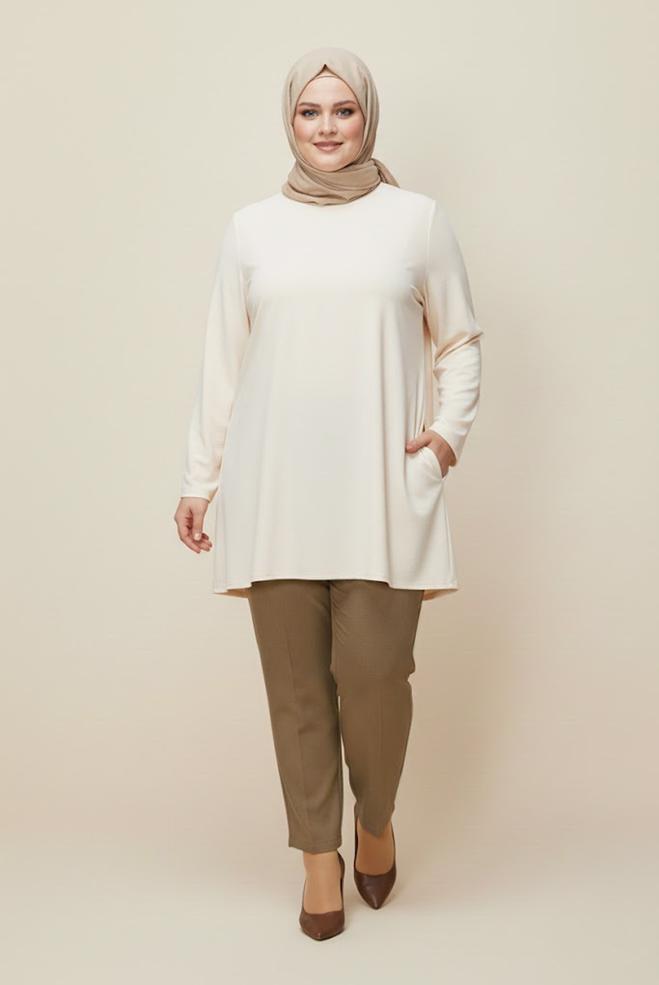 Tesettür giyim KAHVE DAR PAÇA BÜYÜK BEDEN PANTOLON 70615 - ALVİNA