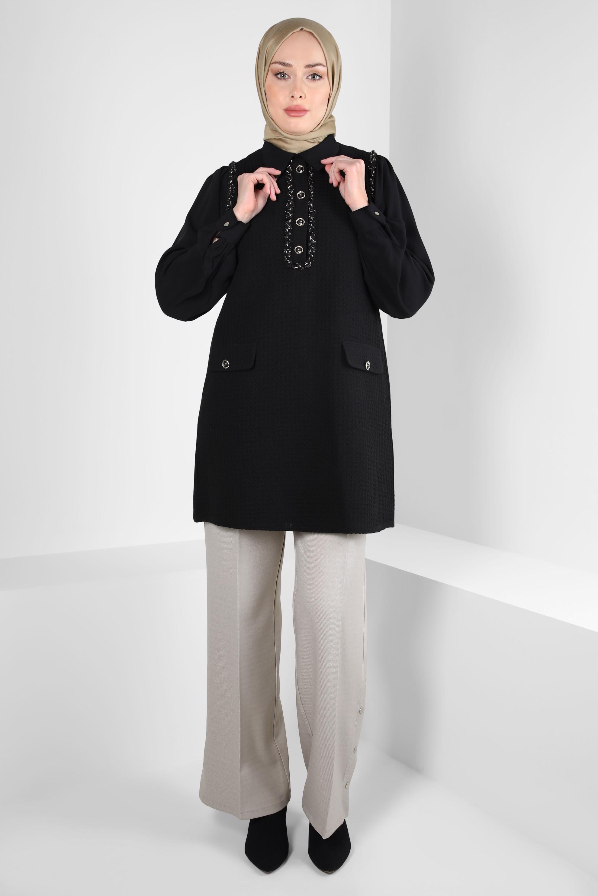 Tesettür giyim BEJ GENİŞ PAÇA PANTOLON 70616