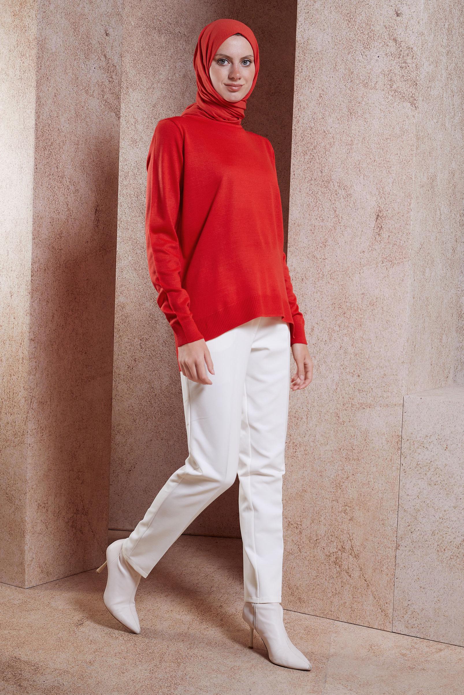 Tesettür giyim BEYAZ YÜKSEK BEL PANTOLON 70618