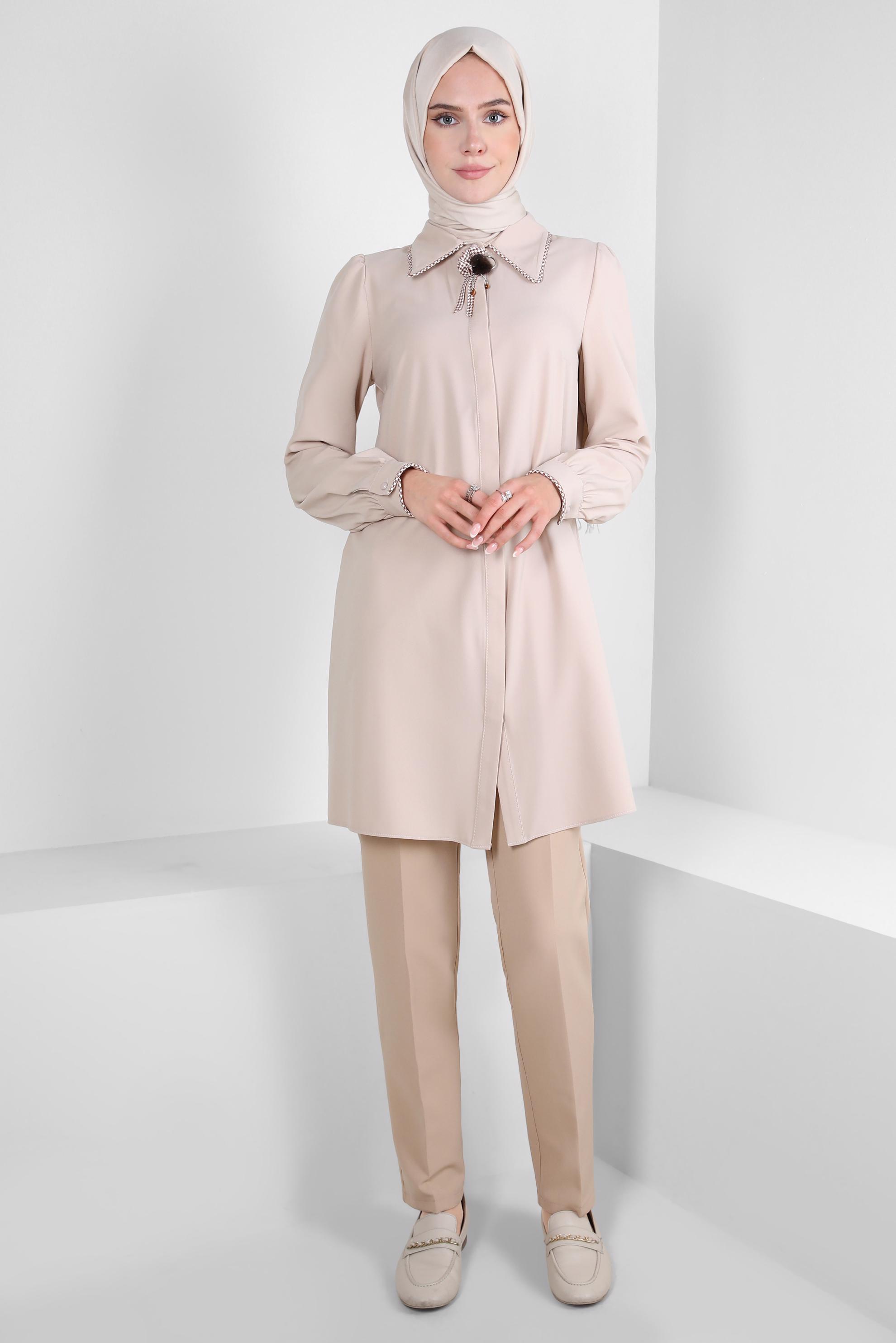 Vêtements hijab BEIGE PANTALON TAILLE HAUTE 70618