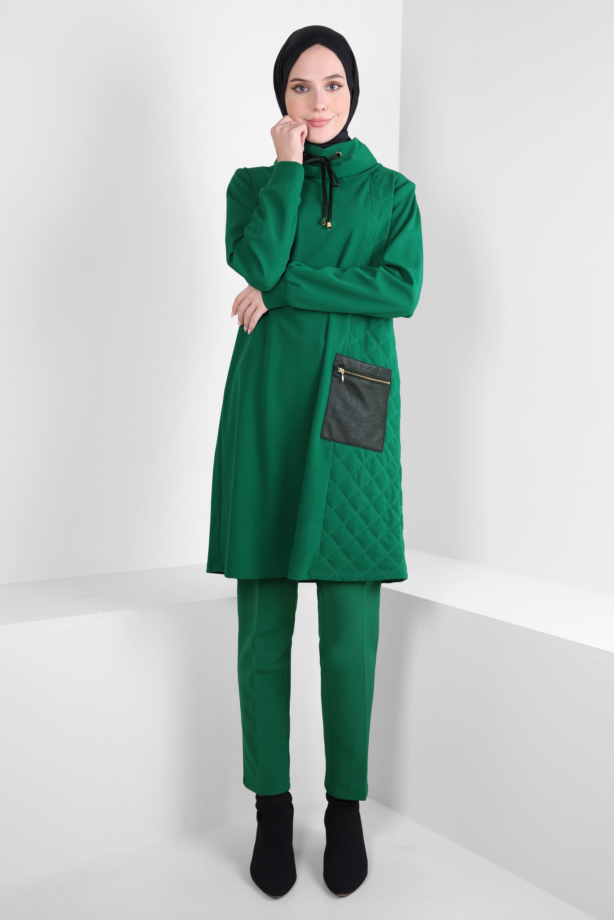 Tesettür giyim YEŞİL YÜKSEK BEL PANTOLON 70618
