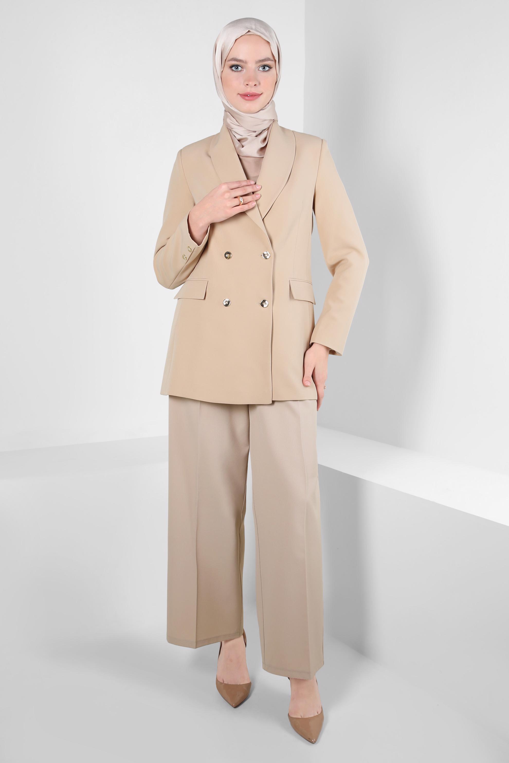 Tesettür giyim BEJ GENİŞ PAÇA PANTOLON 70620