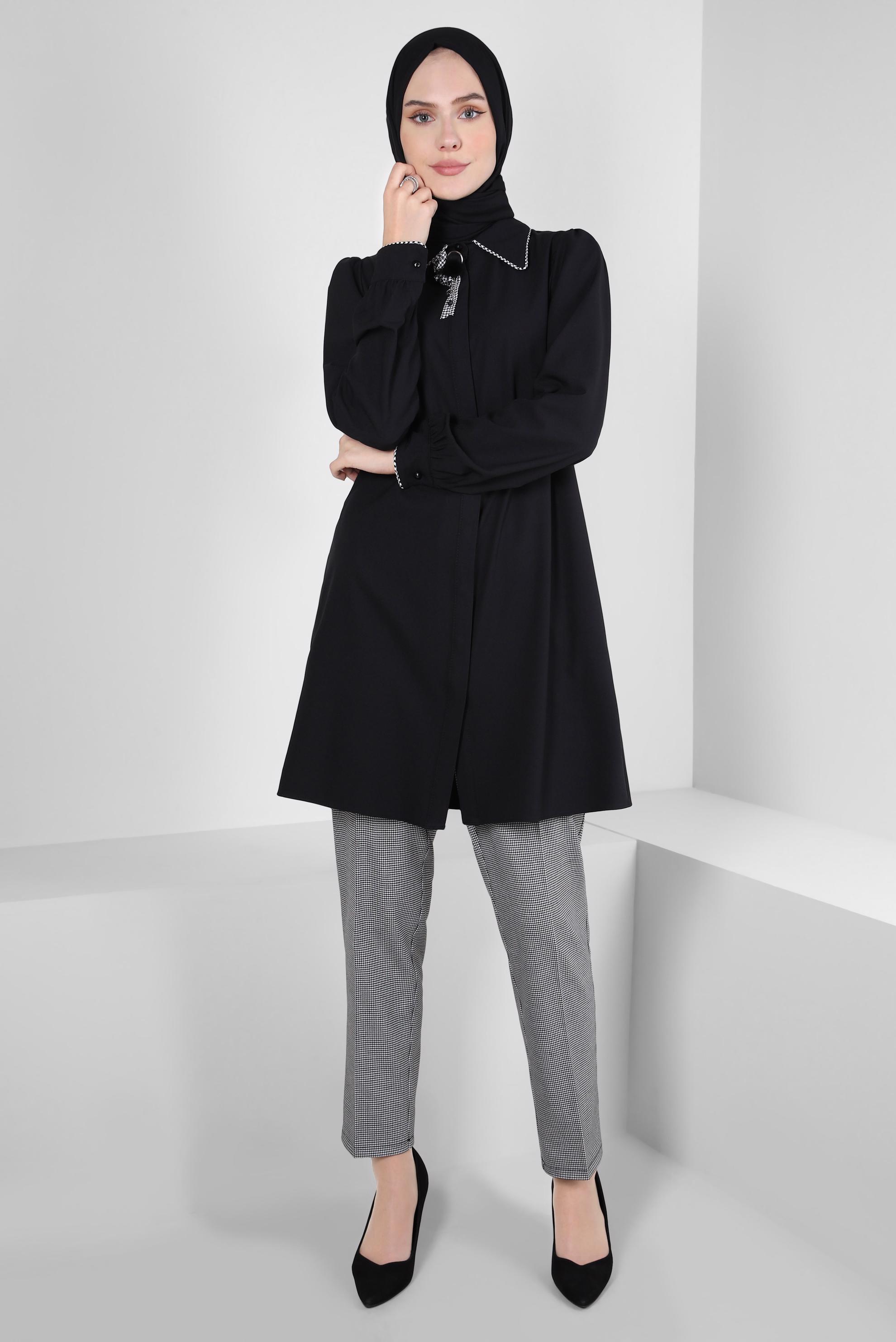 Vêtements hijab NOIR PANTALON TEXTURÉ PIED DE POULE 70622