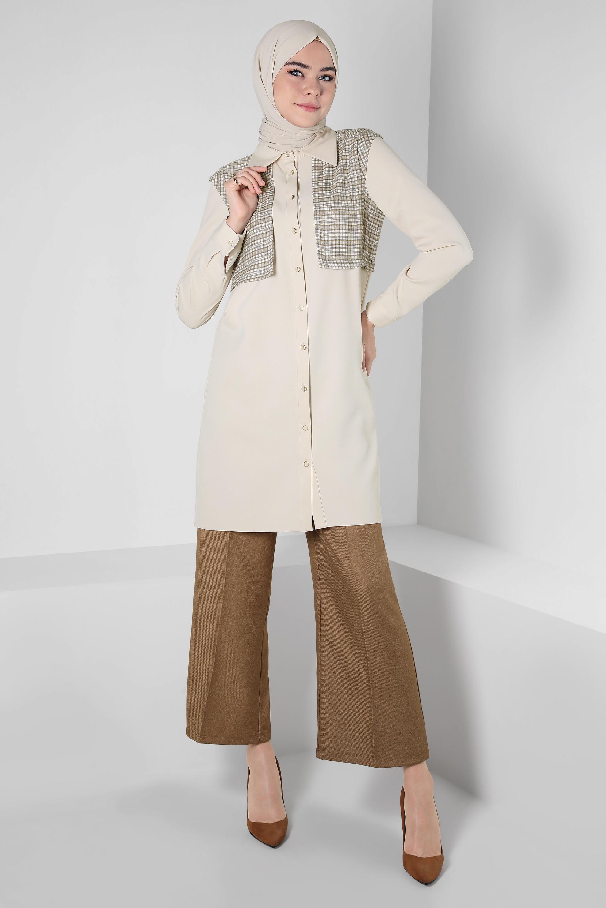 Tesettür giyim KAHVE GENİŞ PAÇA PANTOLON 70626