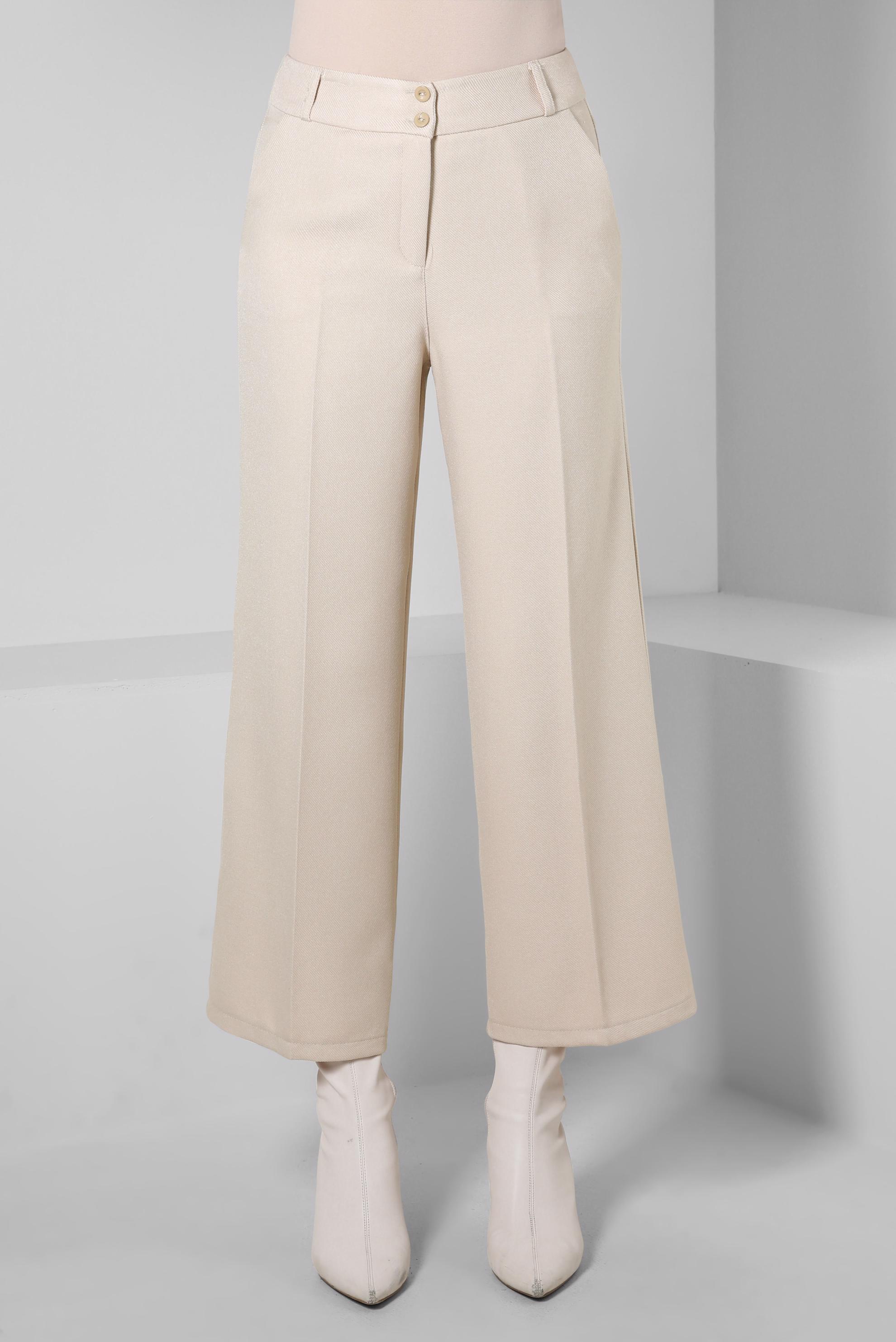 Tesettür giyim EKRU GENİŞ PAÇA PANTOLON 70626