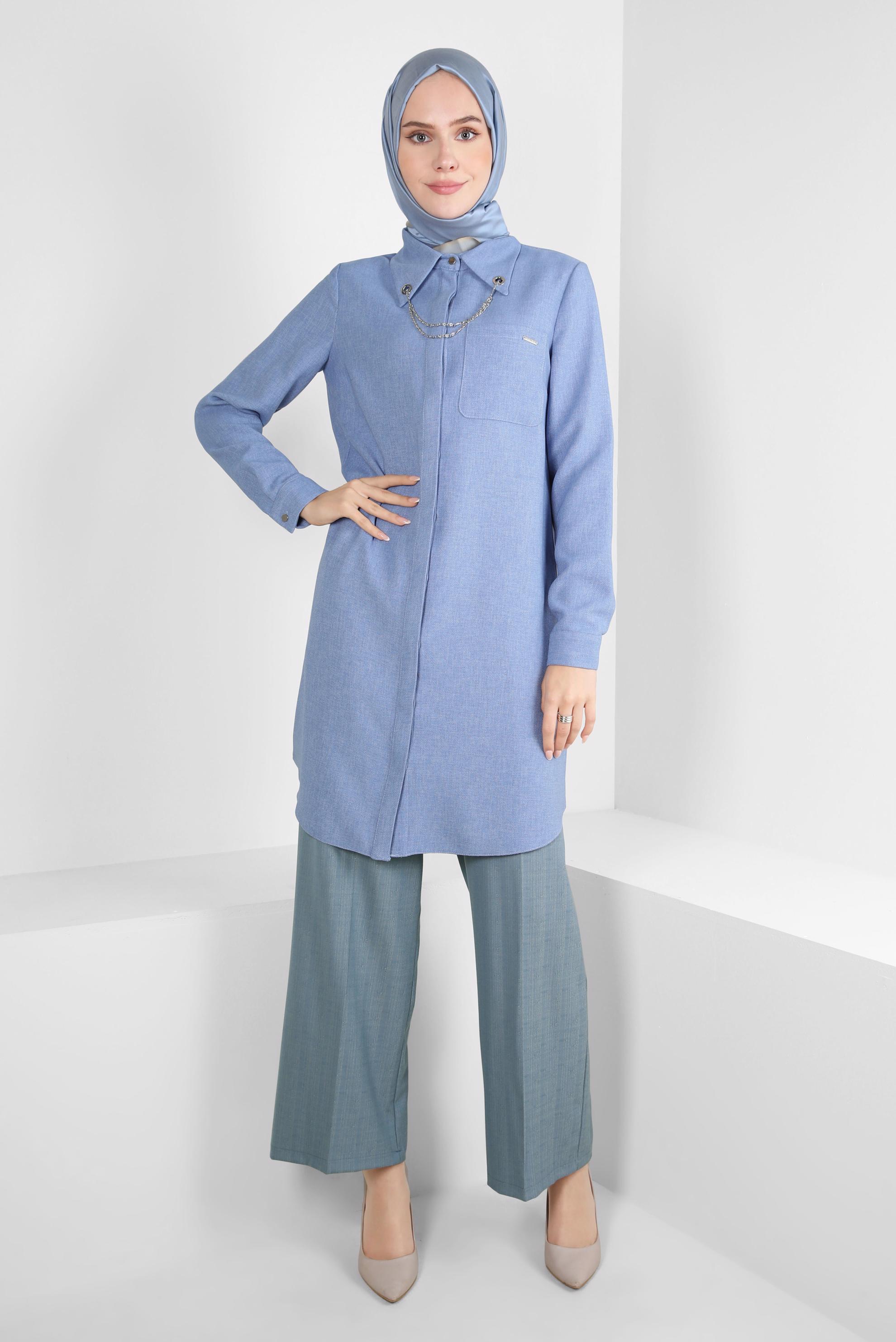 Vêtements hijab BLEU PANTALON TAILLE ÉLASTIQUE 70627