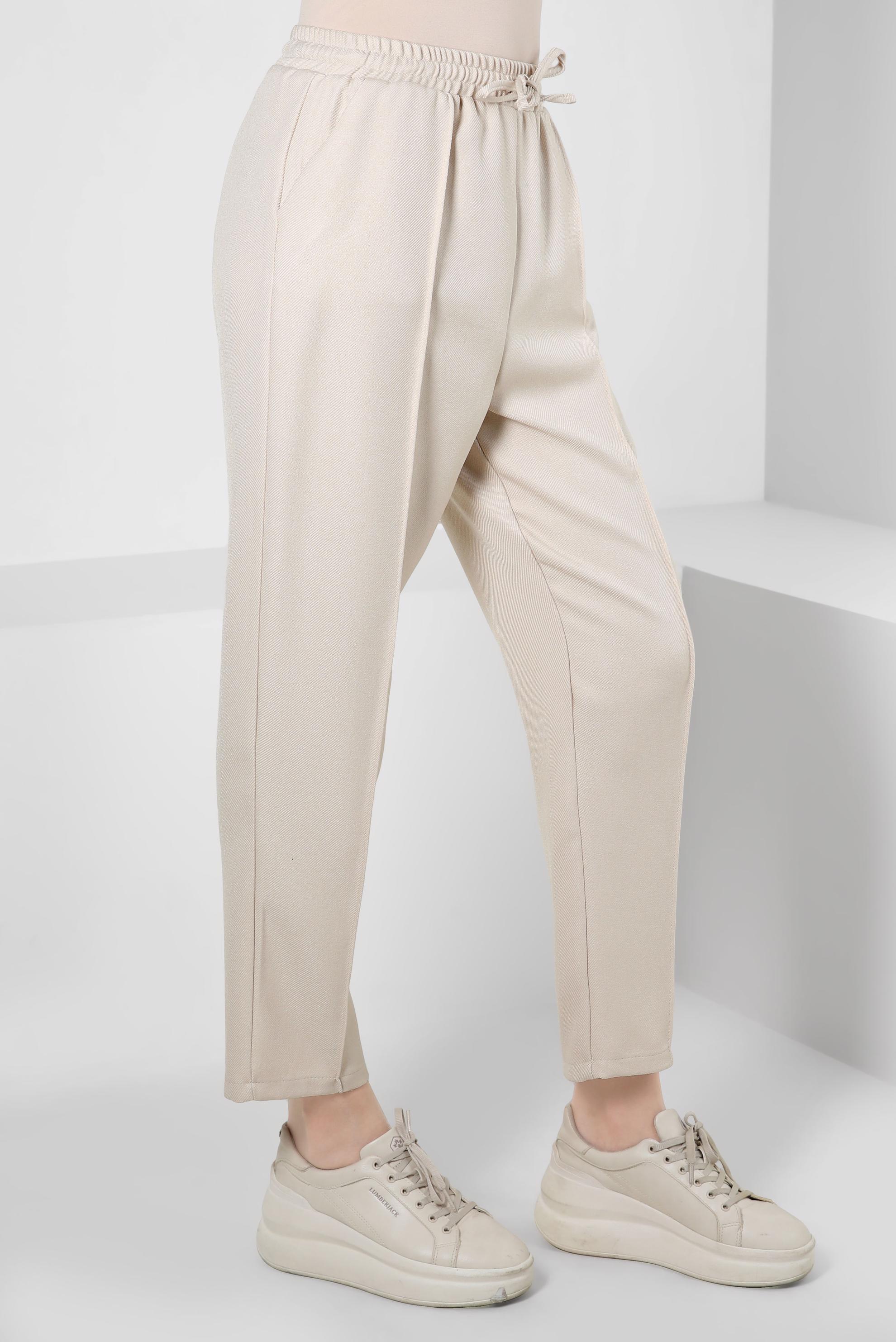 Tesettür giyim EKRU YÜKSEK BEL PANTOLON 70628