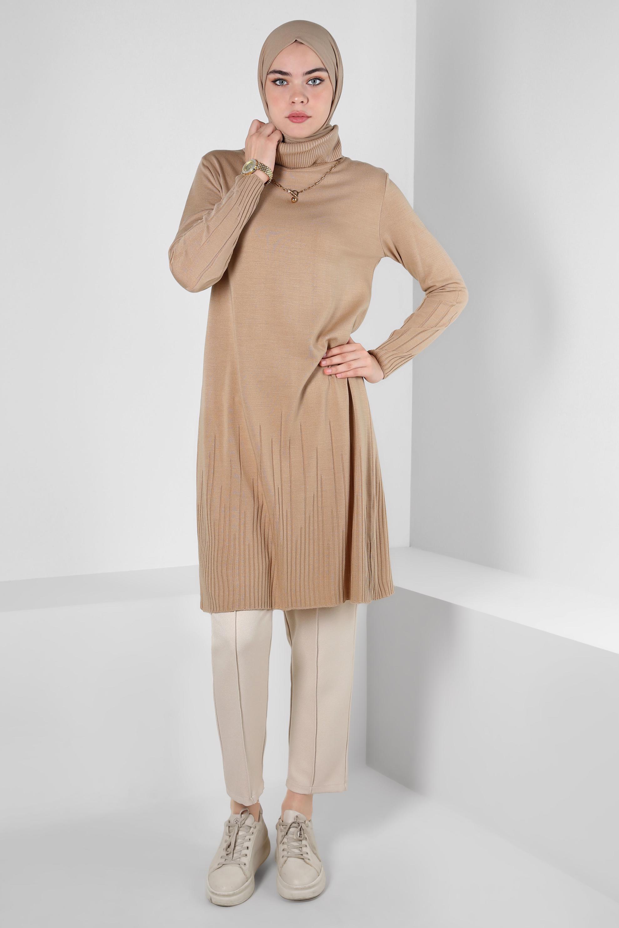 Tesettür giyim EKRU YÜKSEK BEL PANTOLON 70628