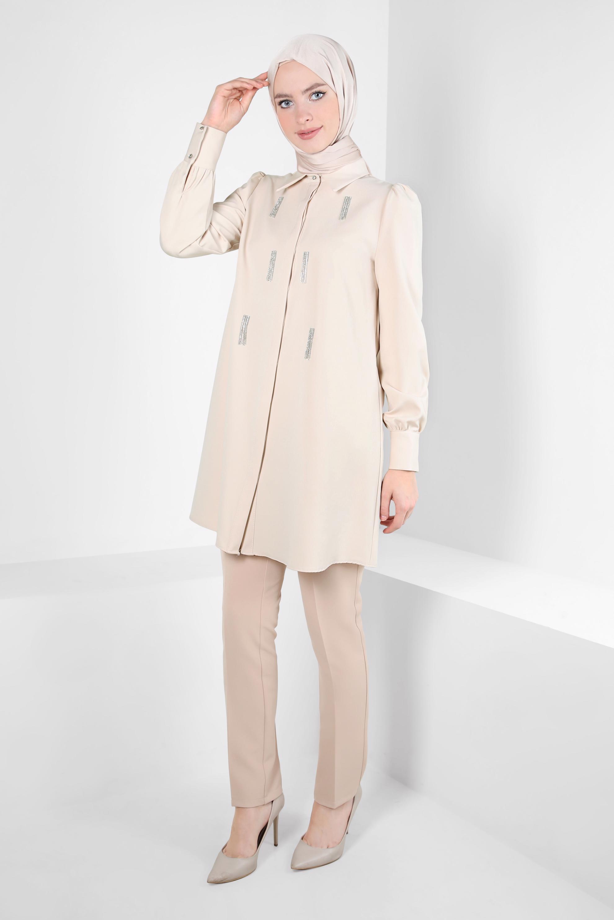 Tesettür giyim BEJ DAR PAÇA PANTOLON 70629