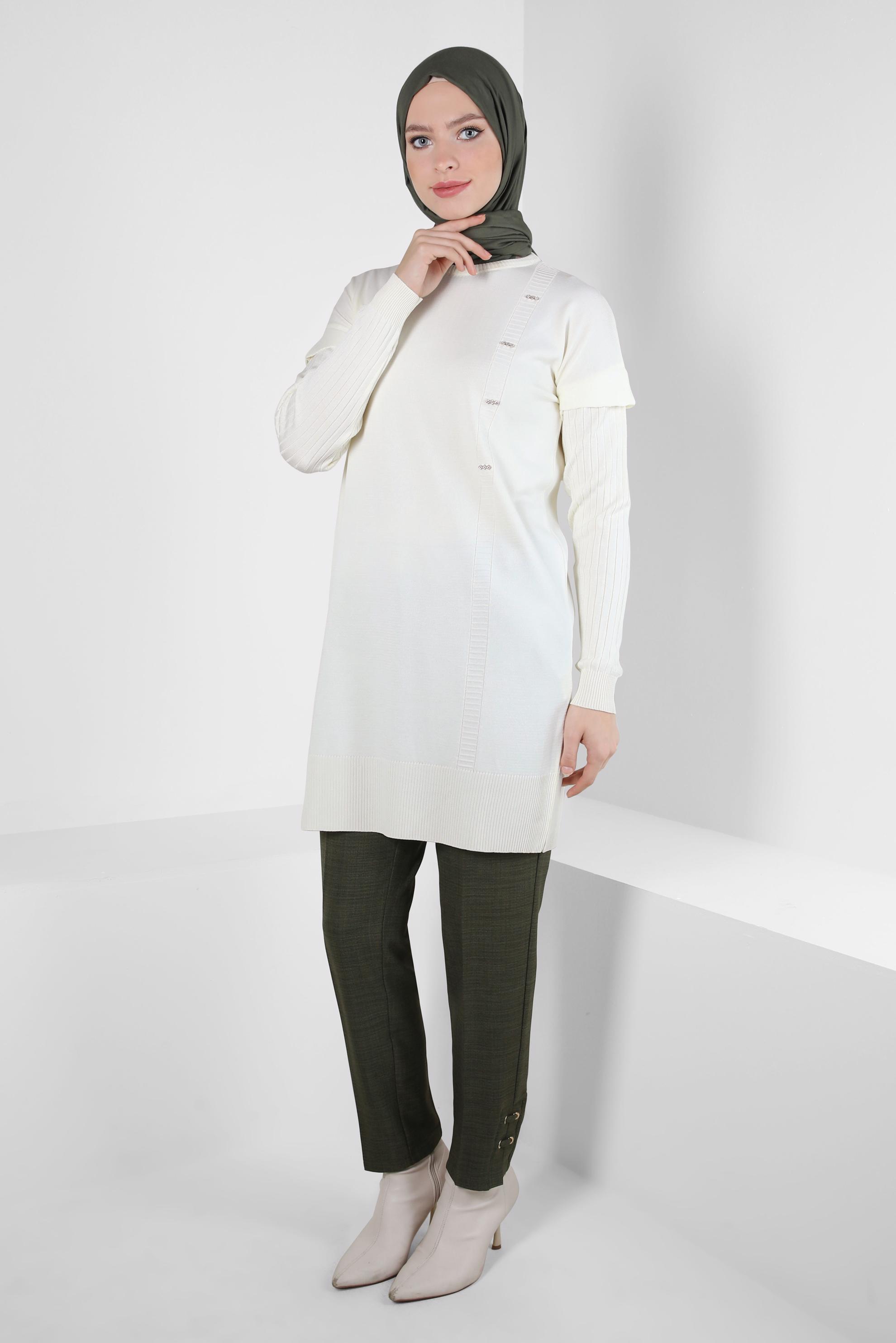 Tesettür giyim HAKİ HAVUÇ KESİM PANTOLON 70630