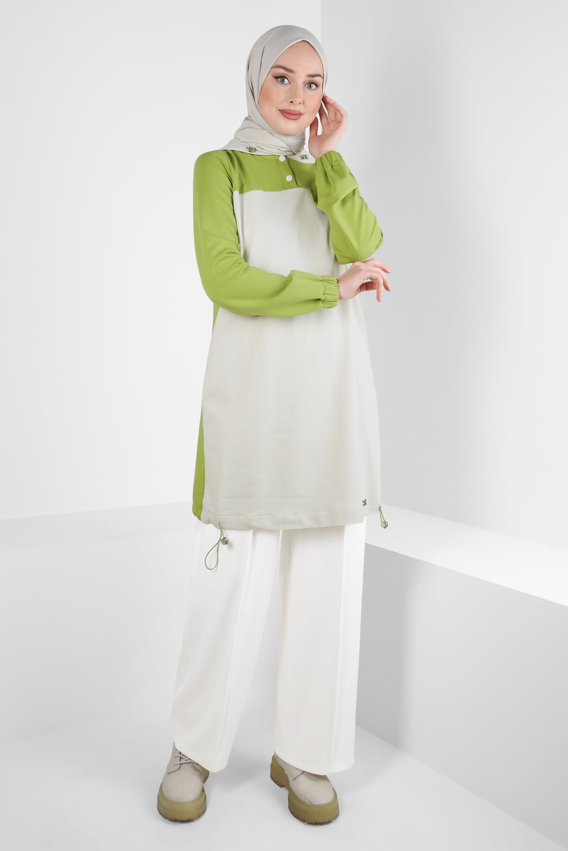 Tesettür giyim BEYAZ BELİ LASTİKLİ PANTOLON 70633