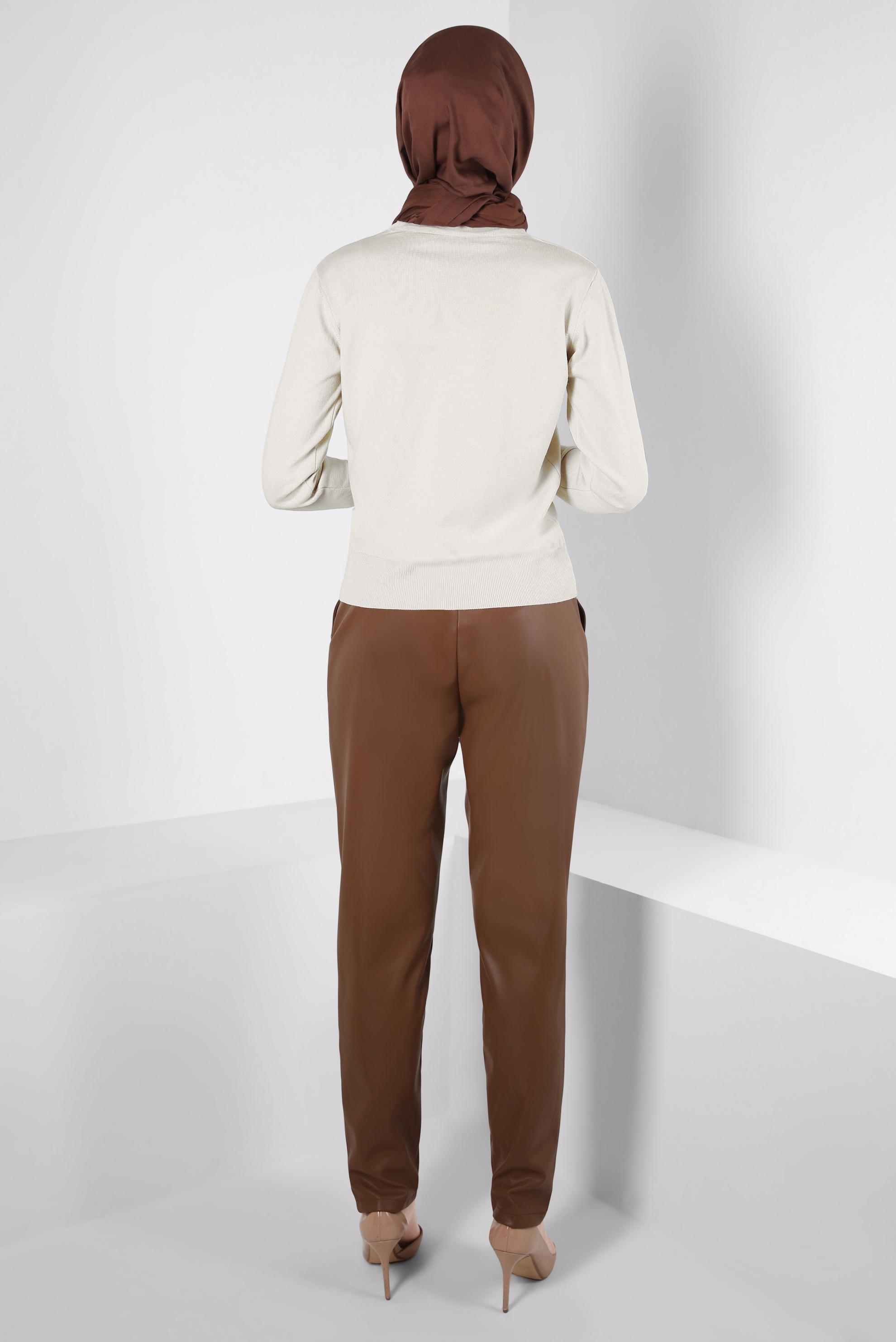 Tesettür giyim TABA SUNİ DERİ PANTOLON 70634