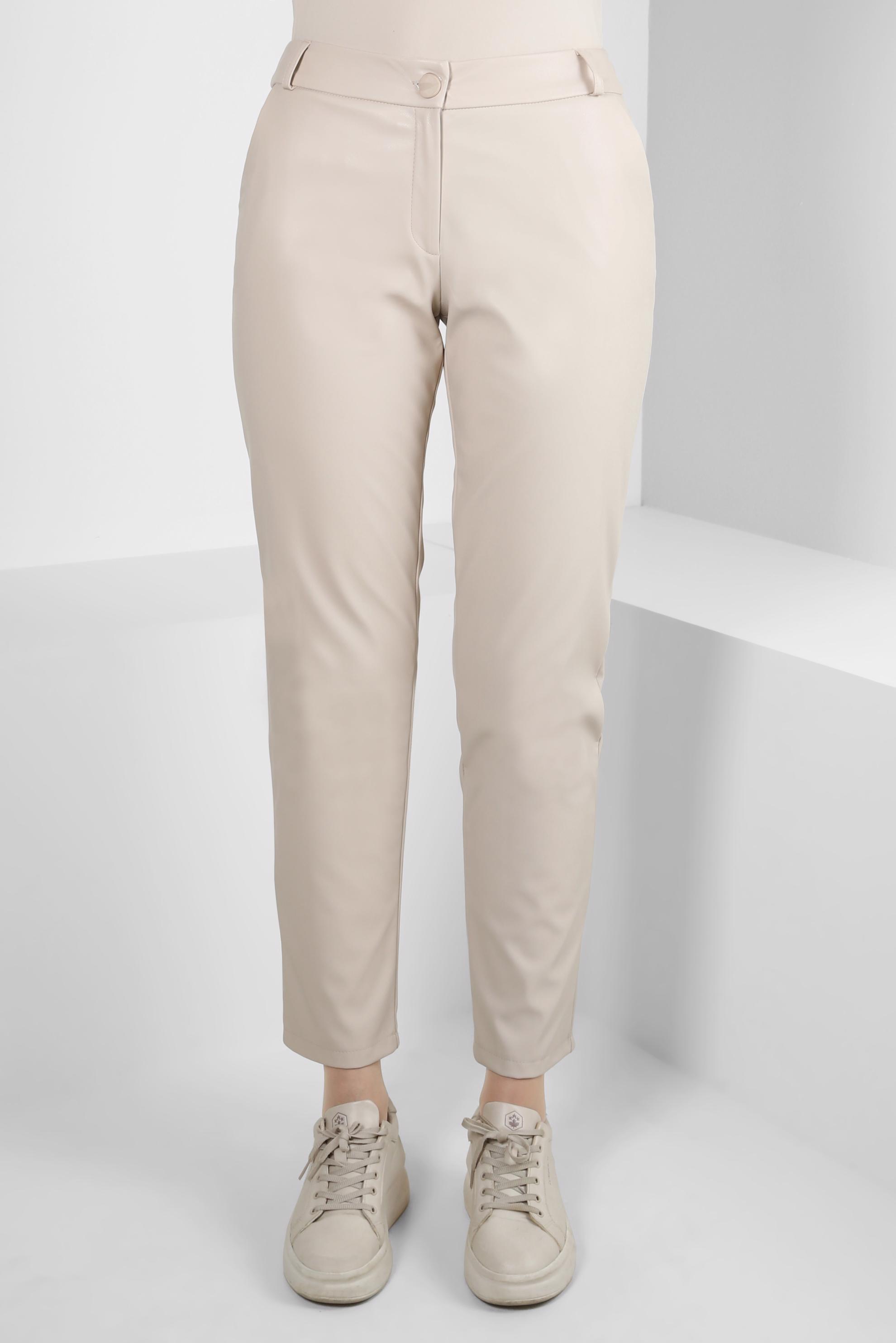 Tesettür giyim BEJ SUNİ DERİ PANTOLON 70634