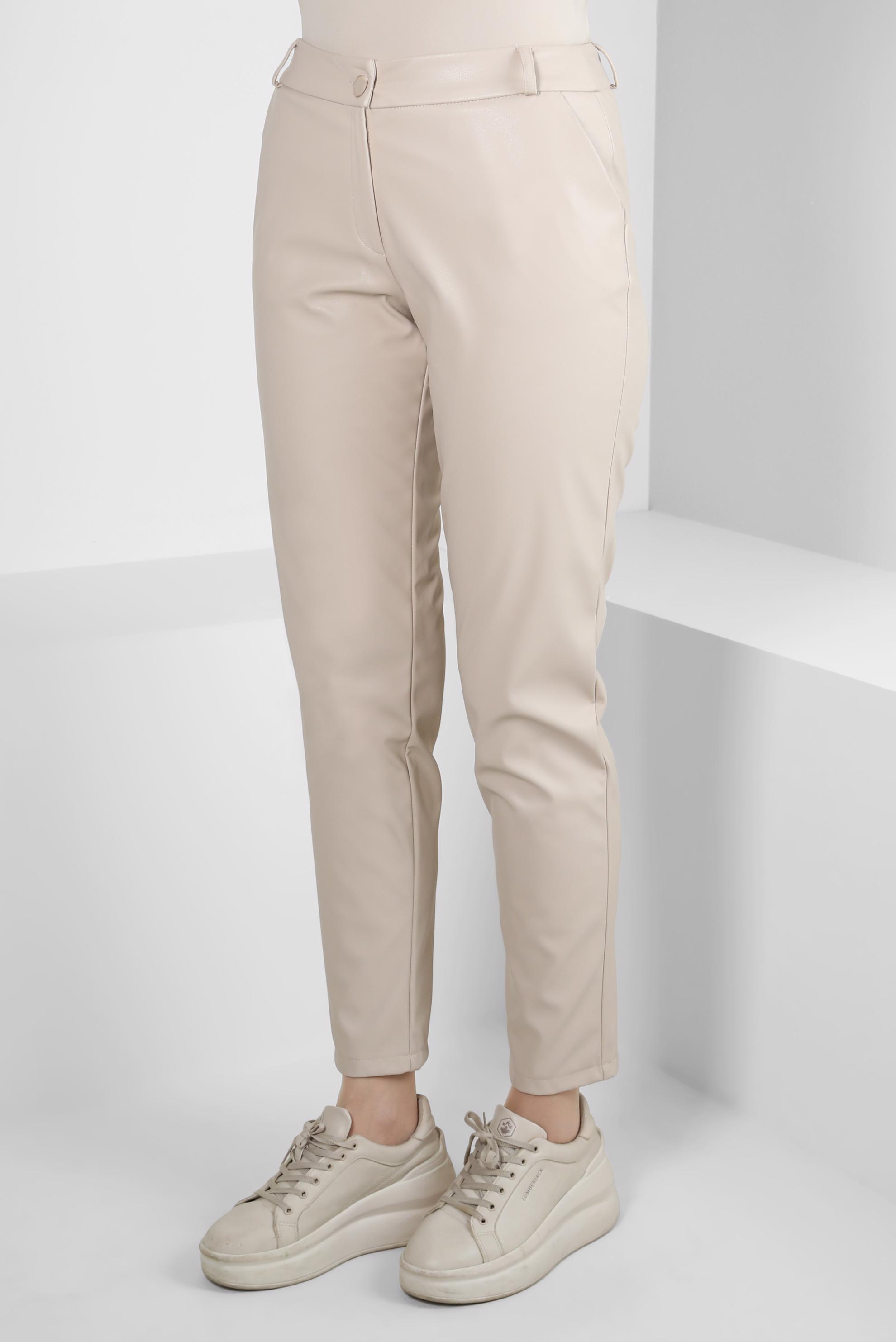 Tesettür giyim BEJ SUNİ DERİ PANTOLON 70634