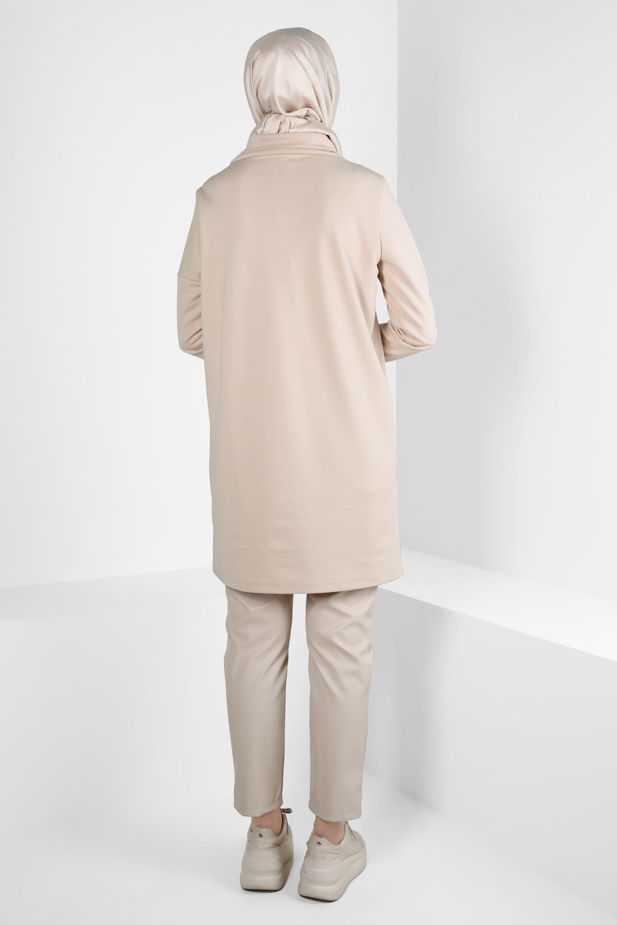 Tesettür giyim BEJ SUNİ DERİ PANTOLON 70634