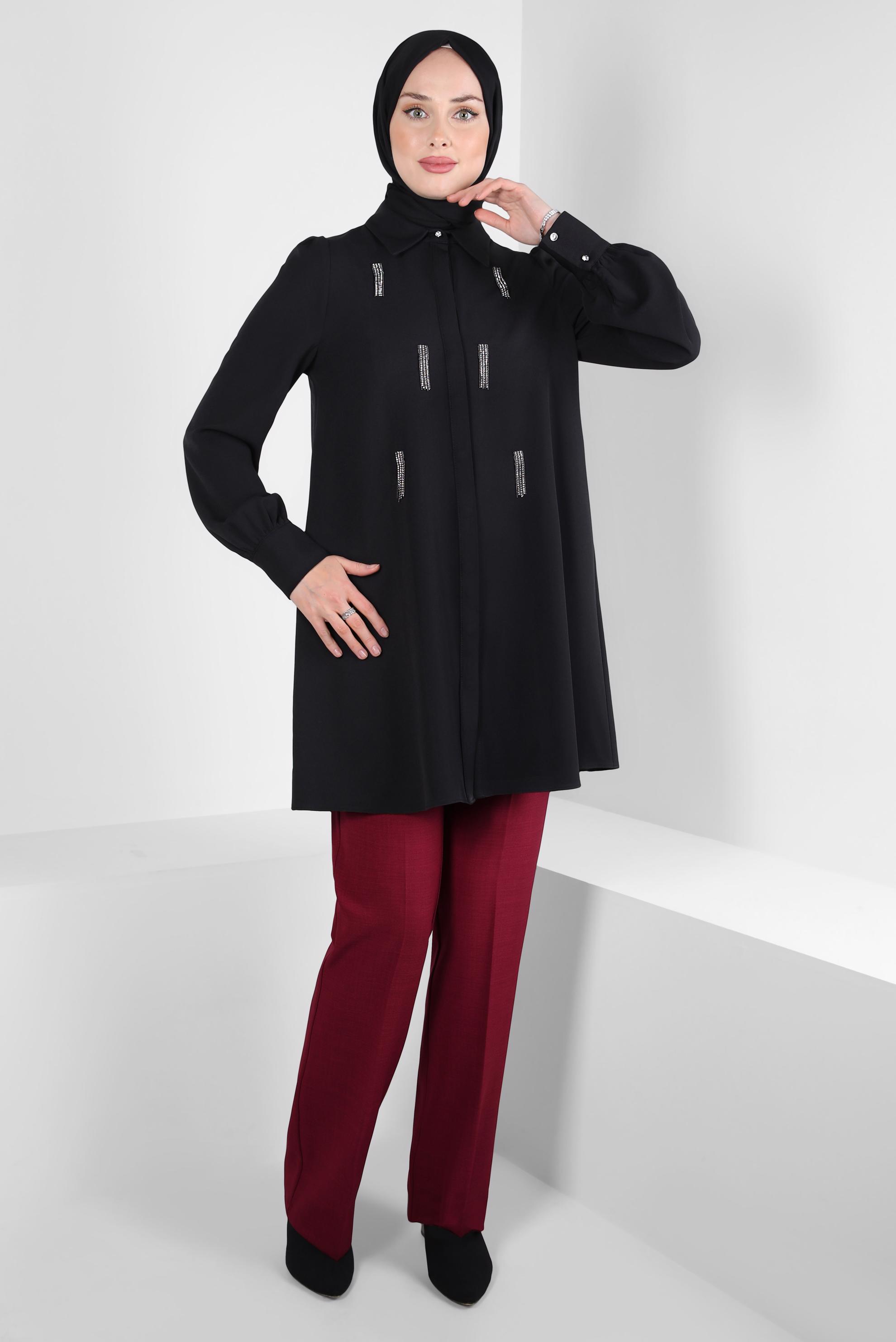 Tesettür giyim KIRMIZI DÜZ KESİM PANTOLON 70635