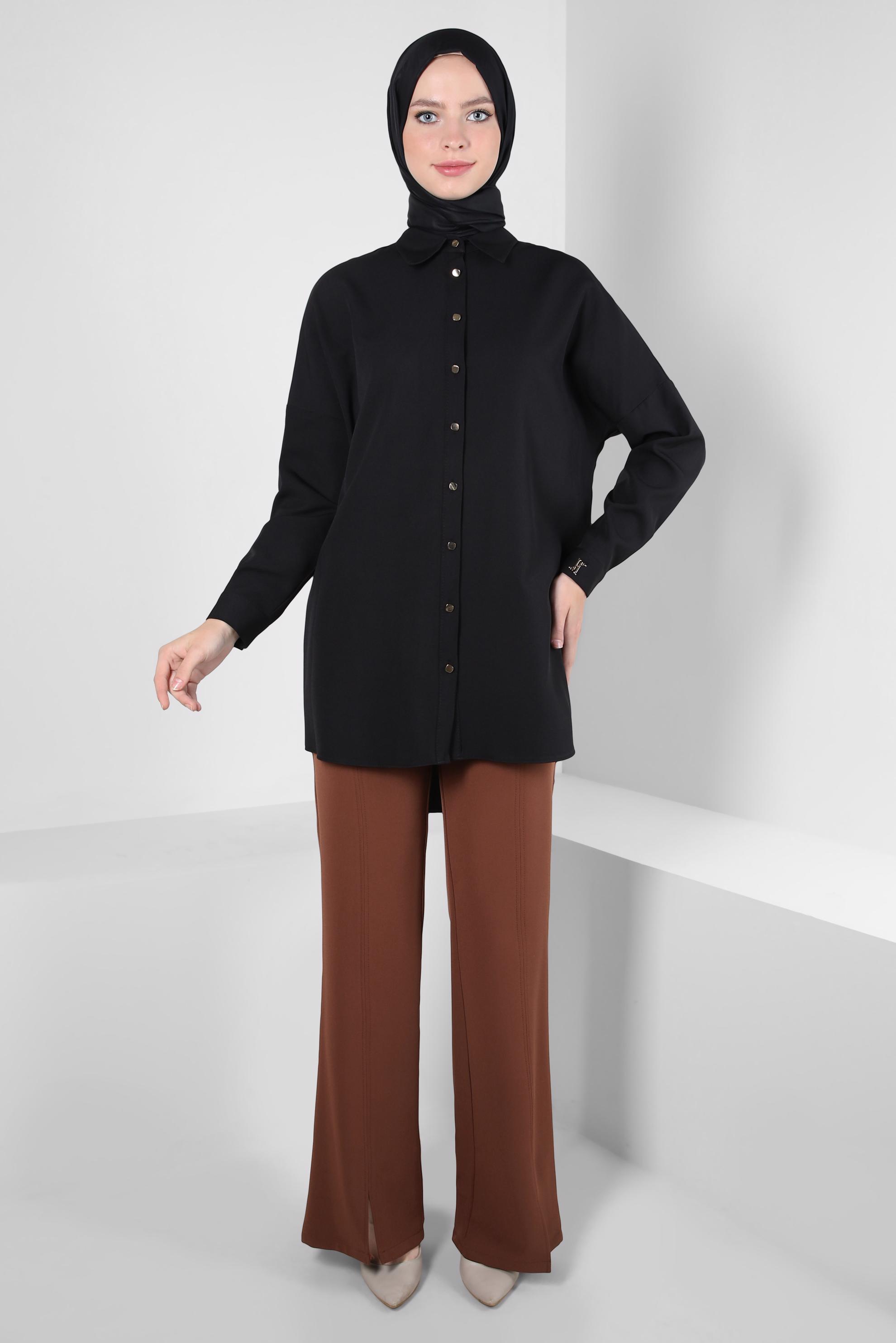 Tesettür giyim TURUNCU YIRTMAÇ DETAYLI PANTOLON 70636