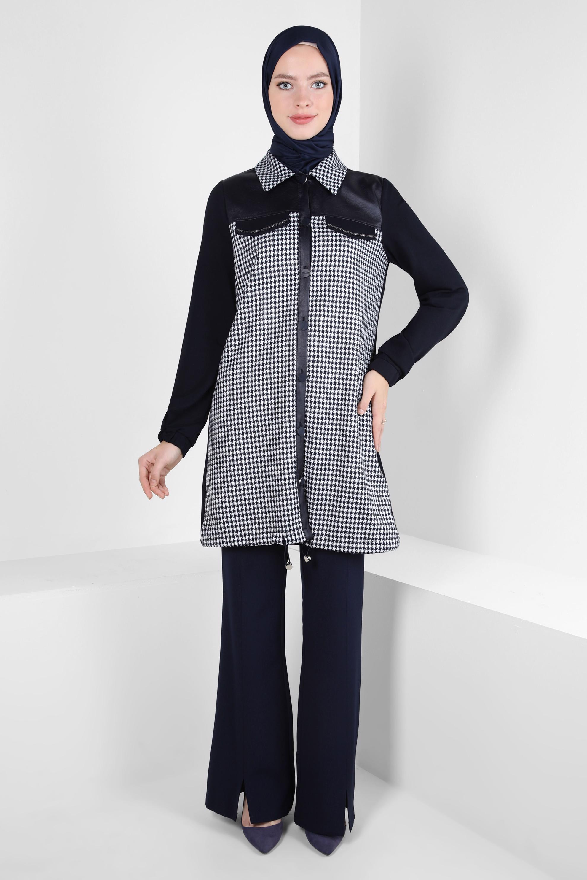 Tesettür giyim LACİVERT YIRTMAÇ DETAYLI PANTOLON 70636