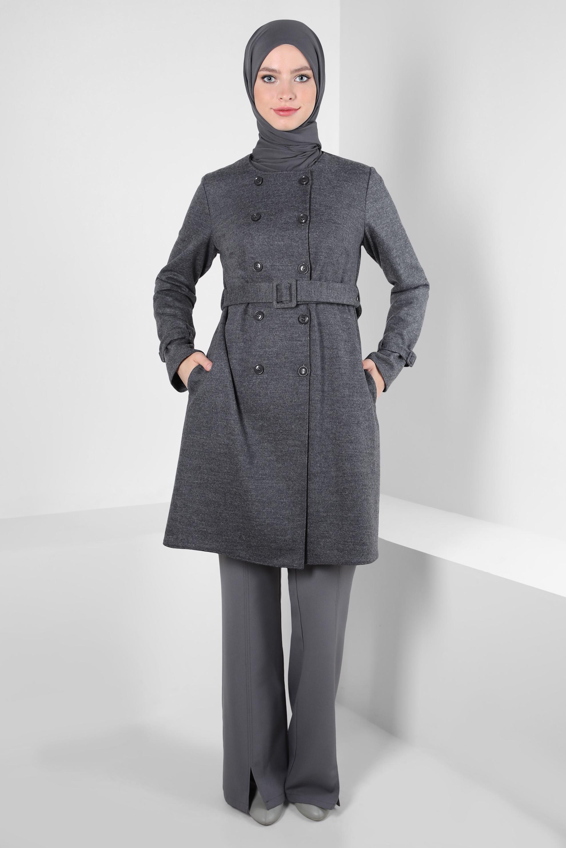 Tesettür giyim GRİ YIRTMAÇ DETAYLI PANTOLON 70636