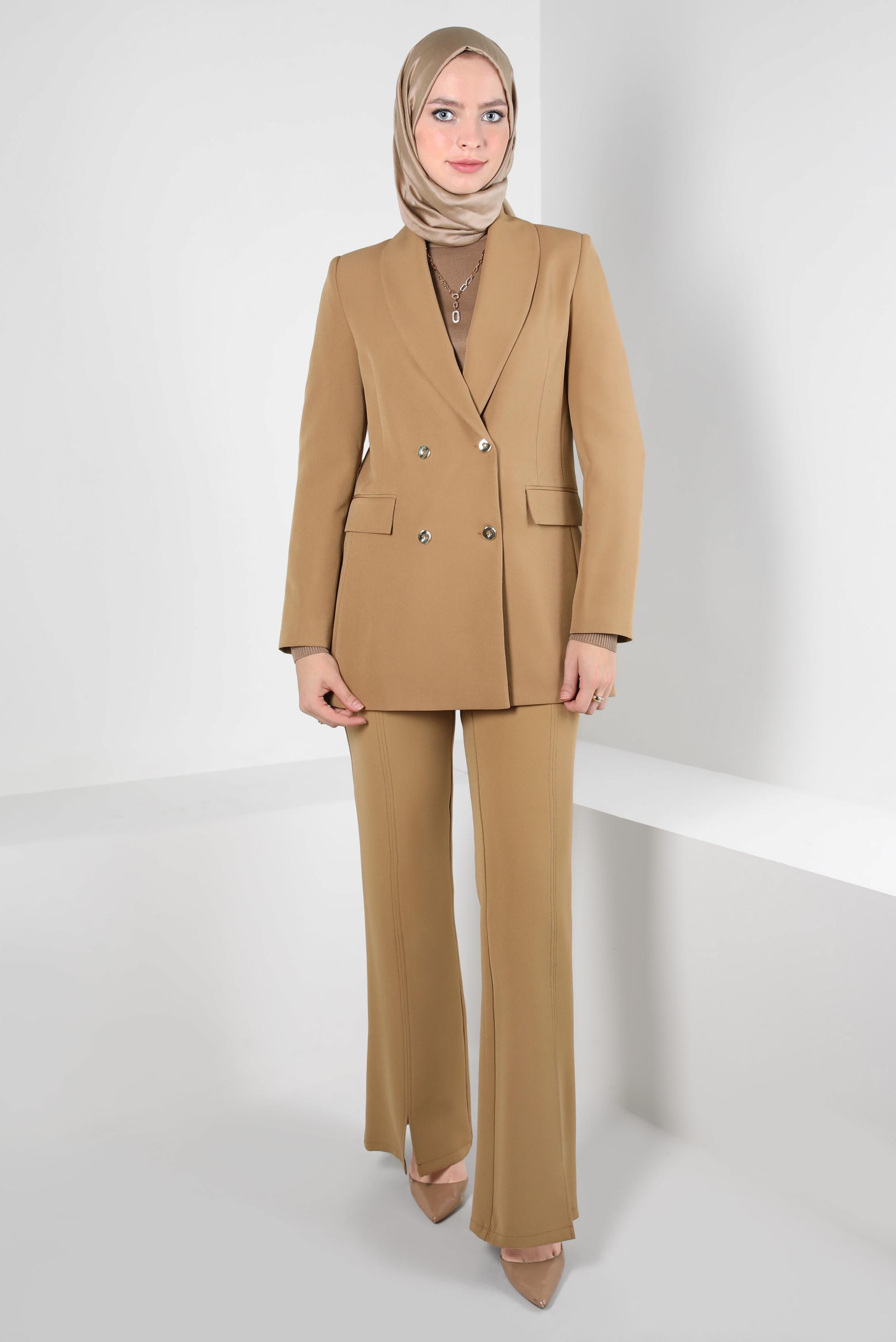 Tesettür giyim KAHVE YIRTMAÇ DETAYLI PANTOLON 70636