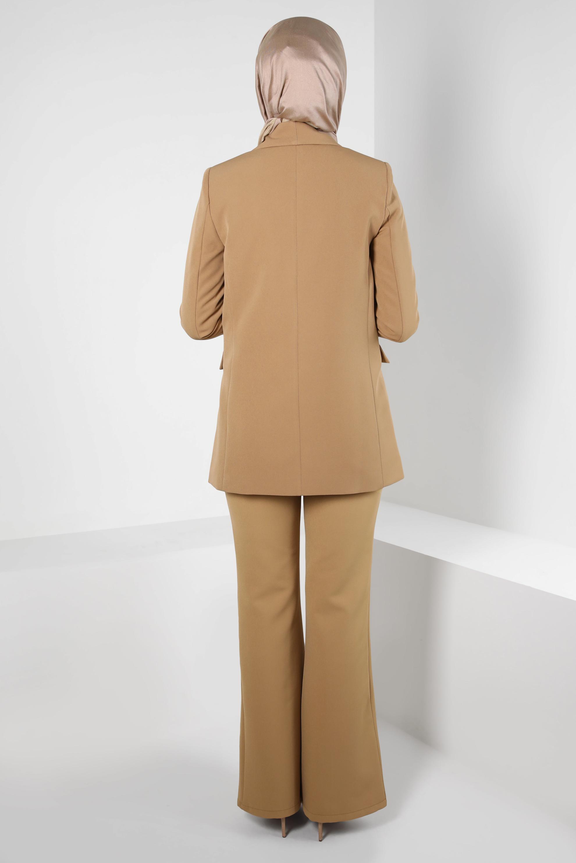 Tesettür giyim KAHVE YIRTMAÇ DETAYLI PANTOLON 70636