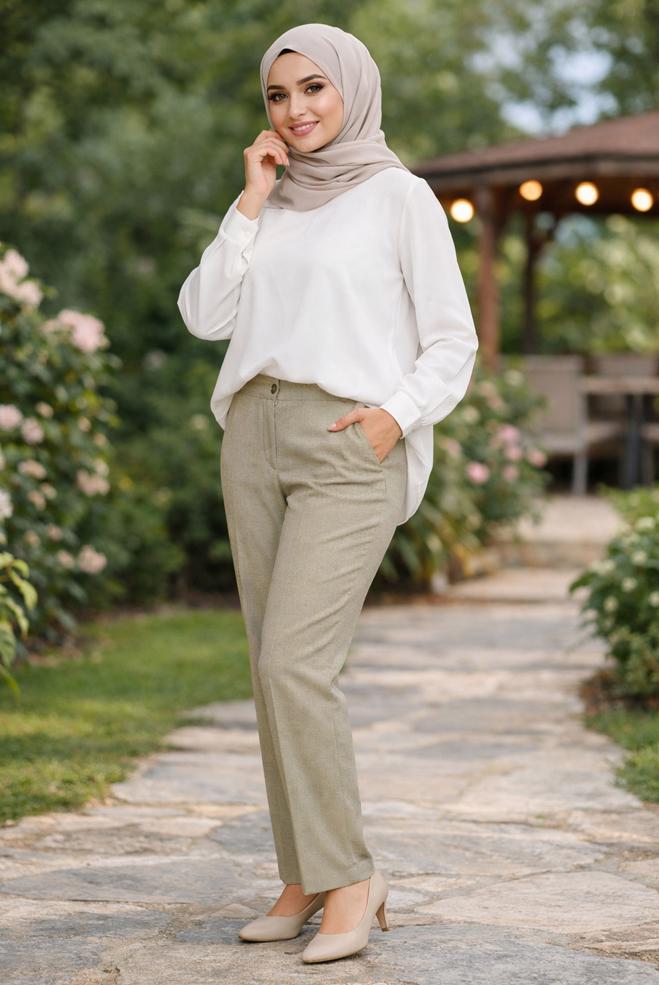 Vêtements hijab BRUN PANTALON GRANDE TAILLE 70637 - ALVİNA