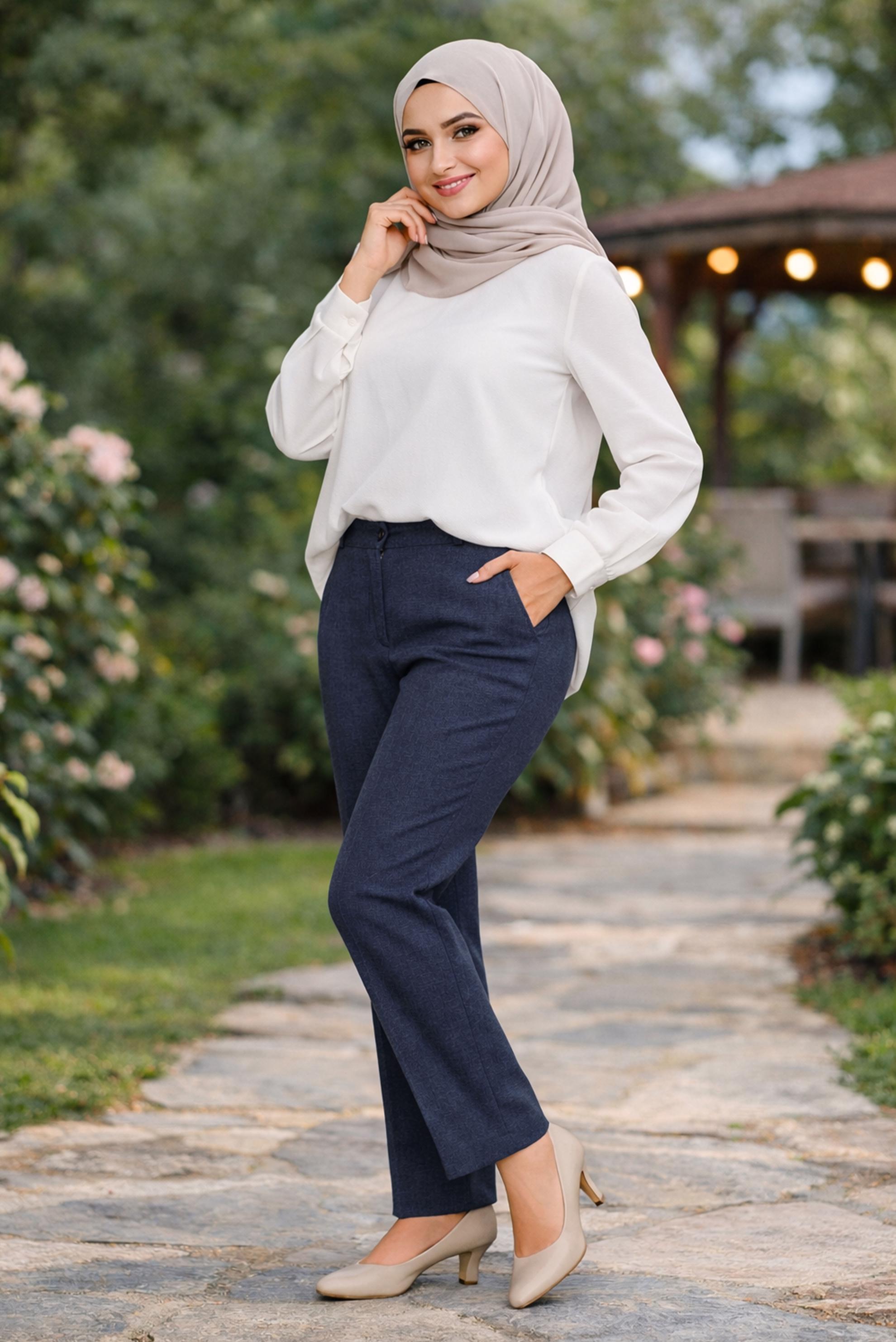 Tesettür giyim LACİVERT YÜKSEK BEL BÜYÜK BEDEN PANTOLON 70637