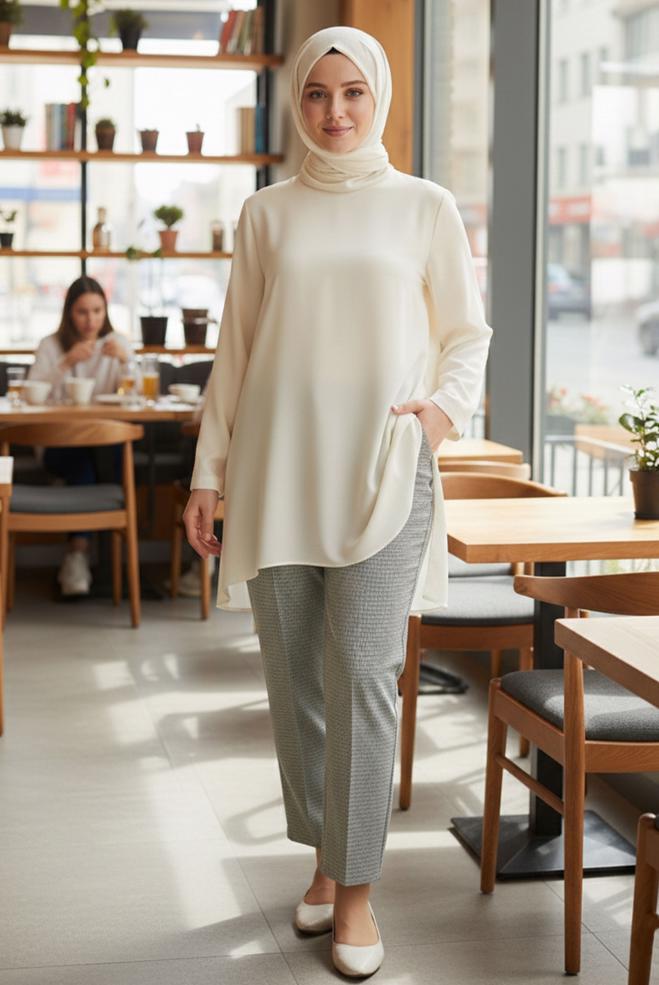 Tesettür giyim VİZON YÜKSEK BEL BÜYÜK BEDEN PANTOLON 70637 - ALVİNA