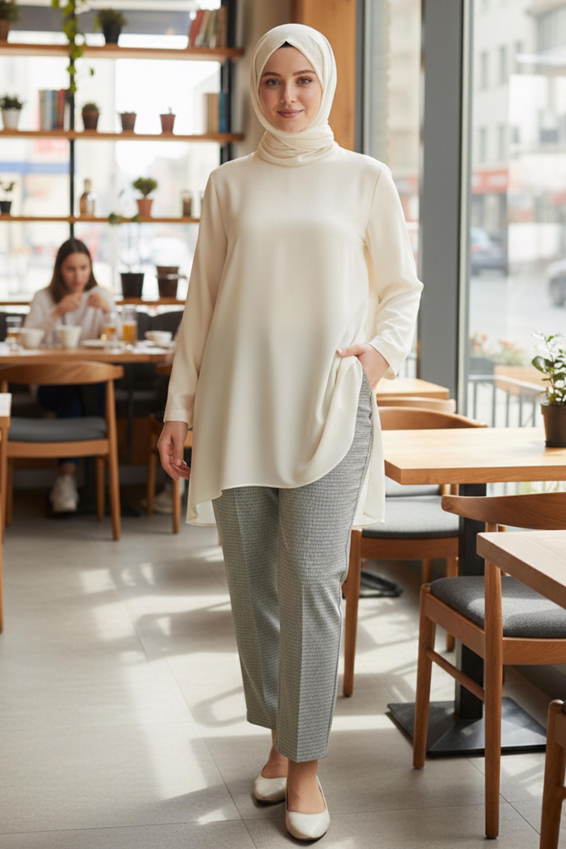 Tesettür giyim VİZON YÜKSEK BEL BÜYÜK BEDEN PANTOLON 70637