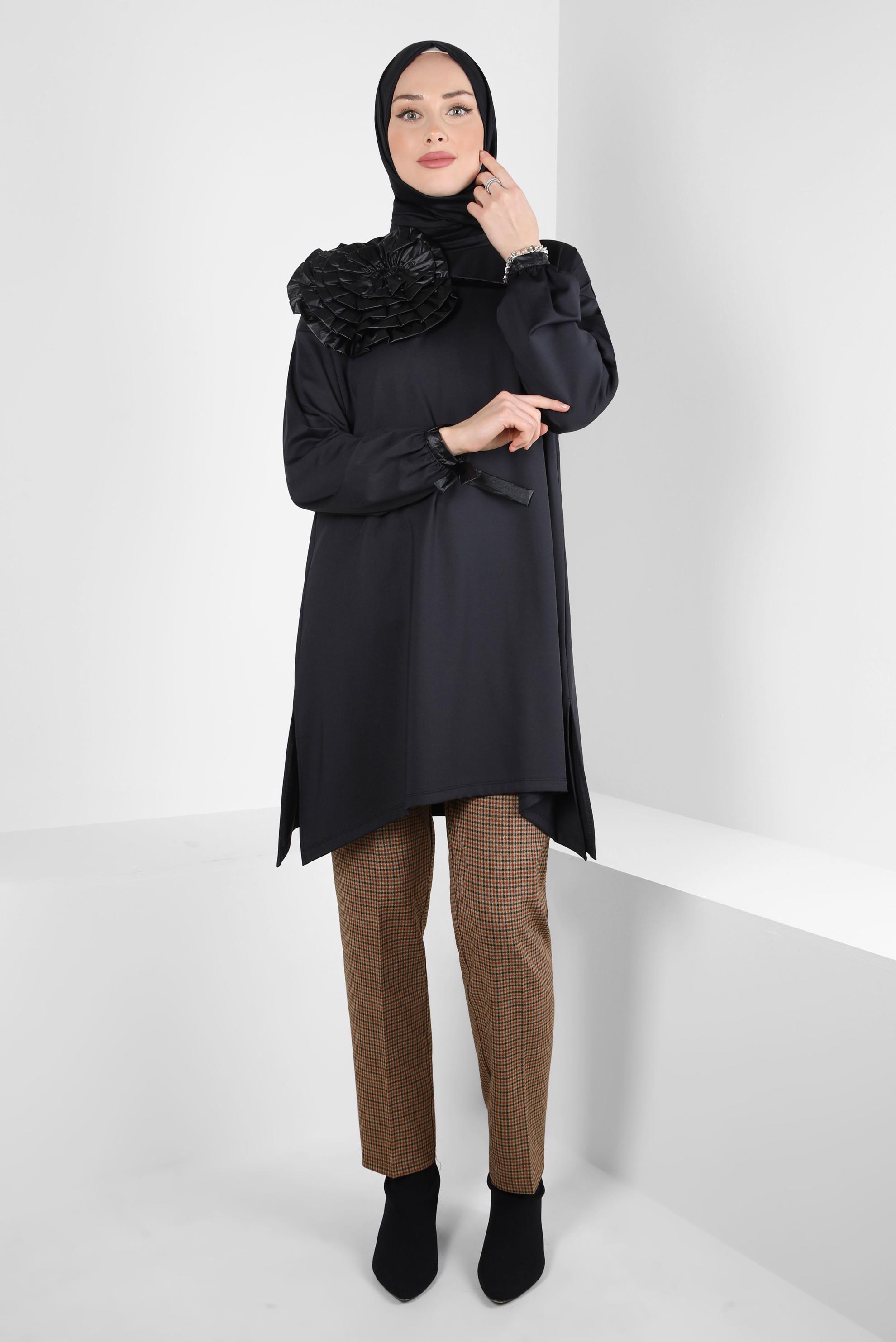 Tesettür giyim TABA KARE DESENLİ PANTOLON 70638