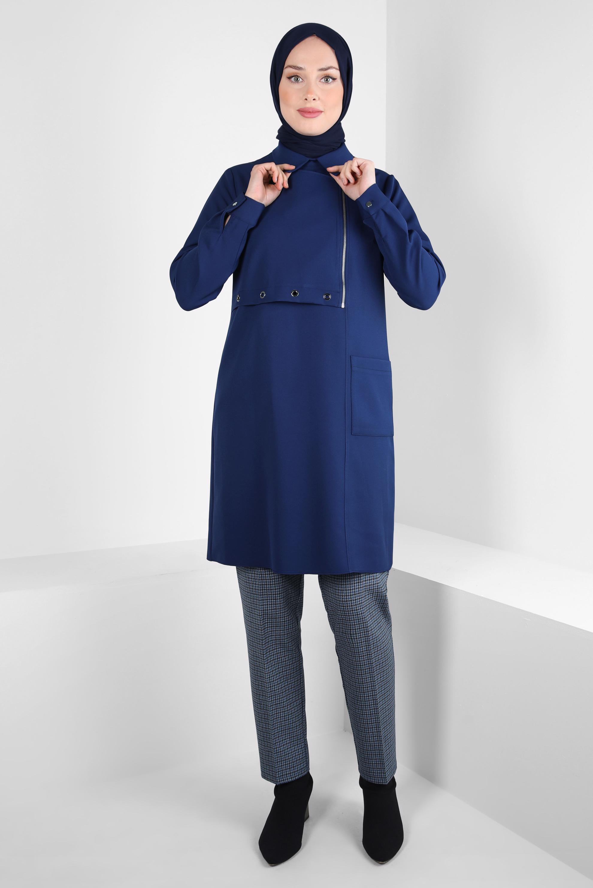 Tesettür giyim LACİVERT KARE DESENLİ PANTOLON 70638