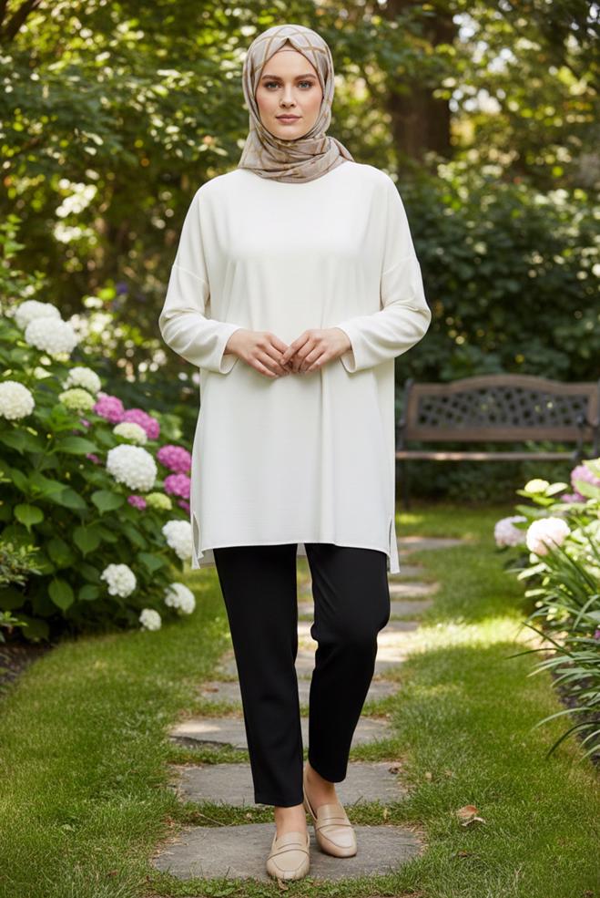 Tesettür giyim SİYAH BELİ LASTİKLİ BÜYÜK BEDEN PANTOLON 70639 - ALVİNA