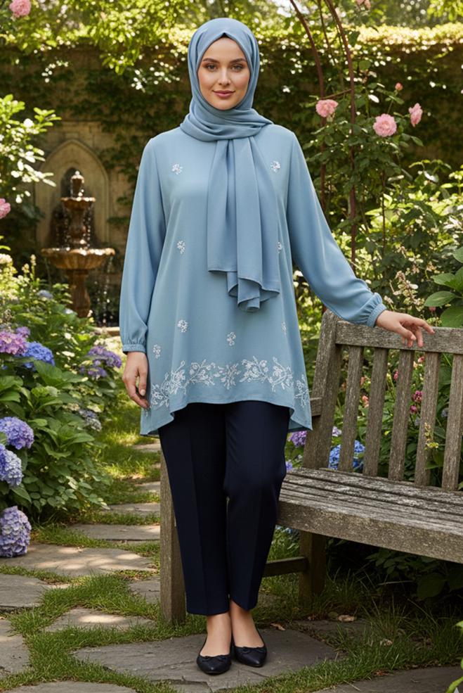 Tesettür giyim LACİVERT BELİ LASTİKLİ BÜYÜK BEDEN PANTOLON 70639 - ALVİNA