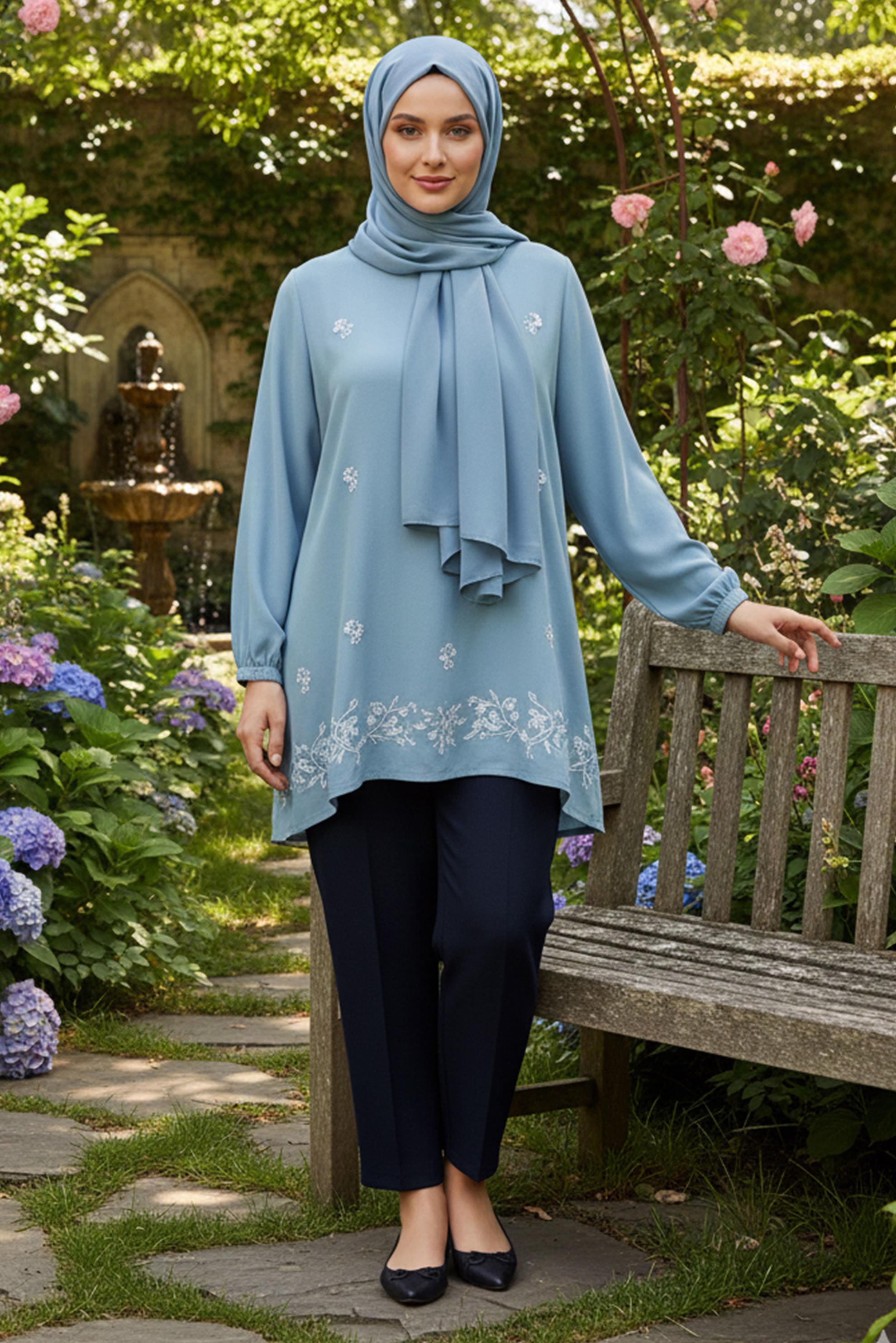 Tesettür giyim LACİVERT BELİ LASTİKLİ BÜYÜK BEDEN PANTOLON 70639