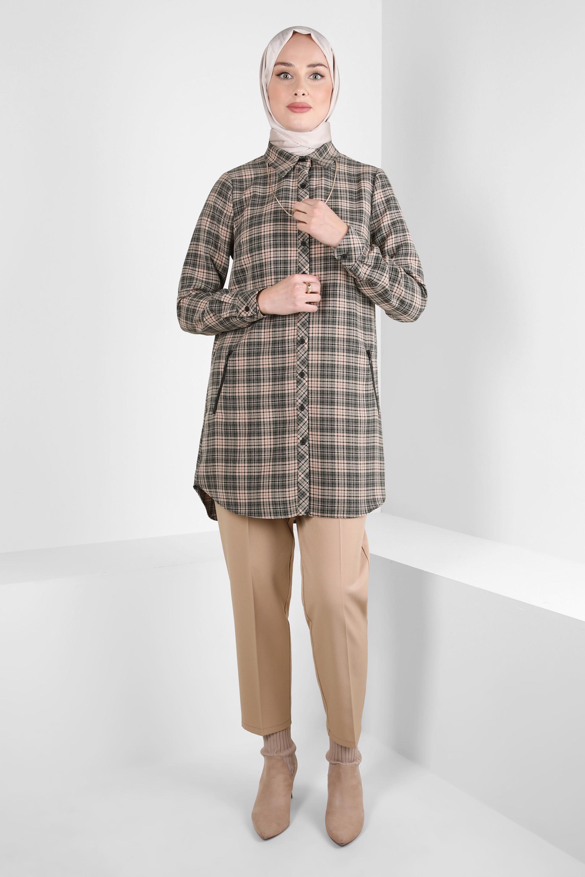 Tesettür giyim BEJ BELİ LASTİKLİ PANTOLON 70640