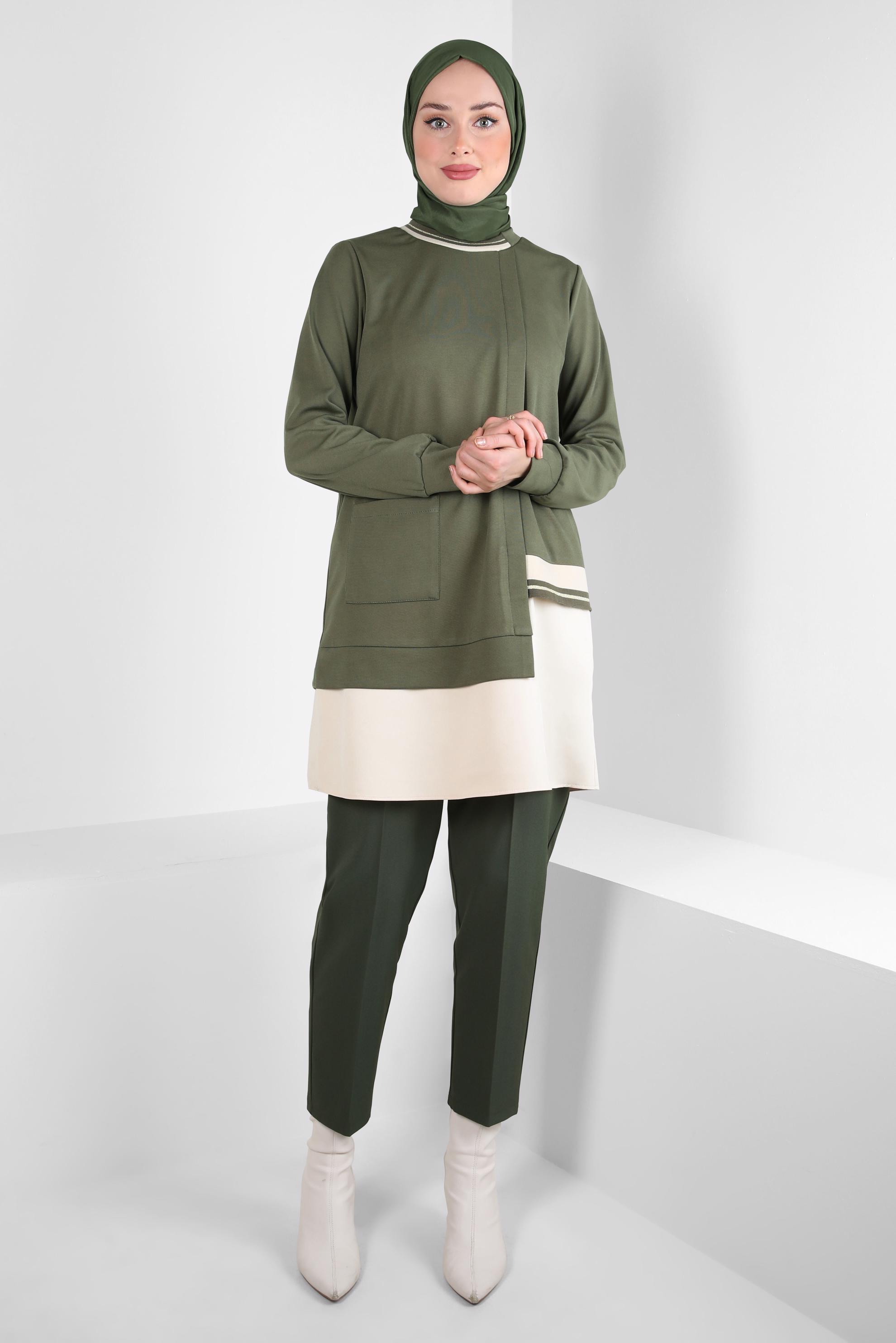 Tesettür giyim HAKİ BELİ LASTİKLİ PANTOLON 70640