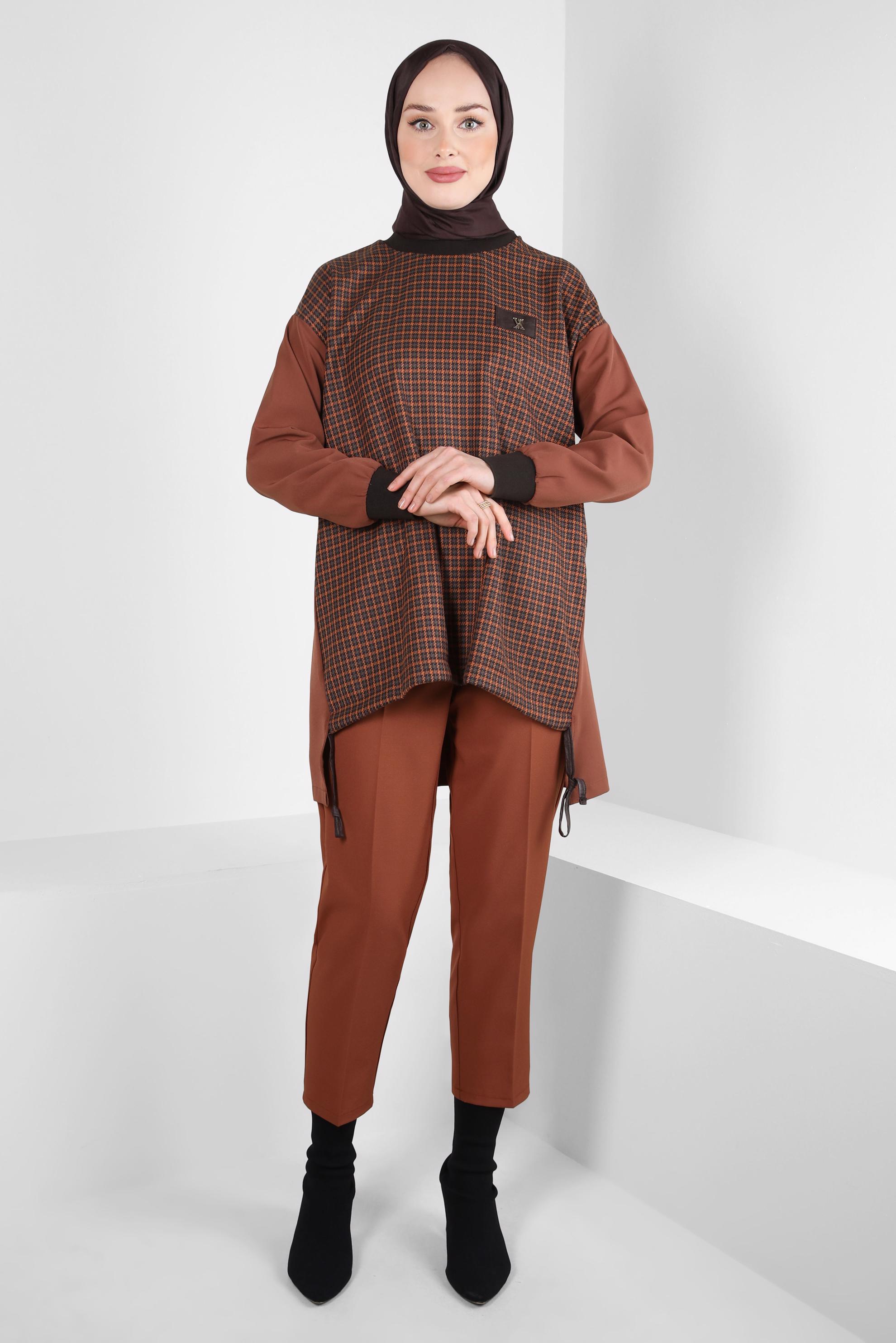 Tesettür giyim TABA BELİ LASTİKLİ PANTOLON 70640