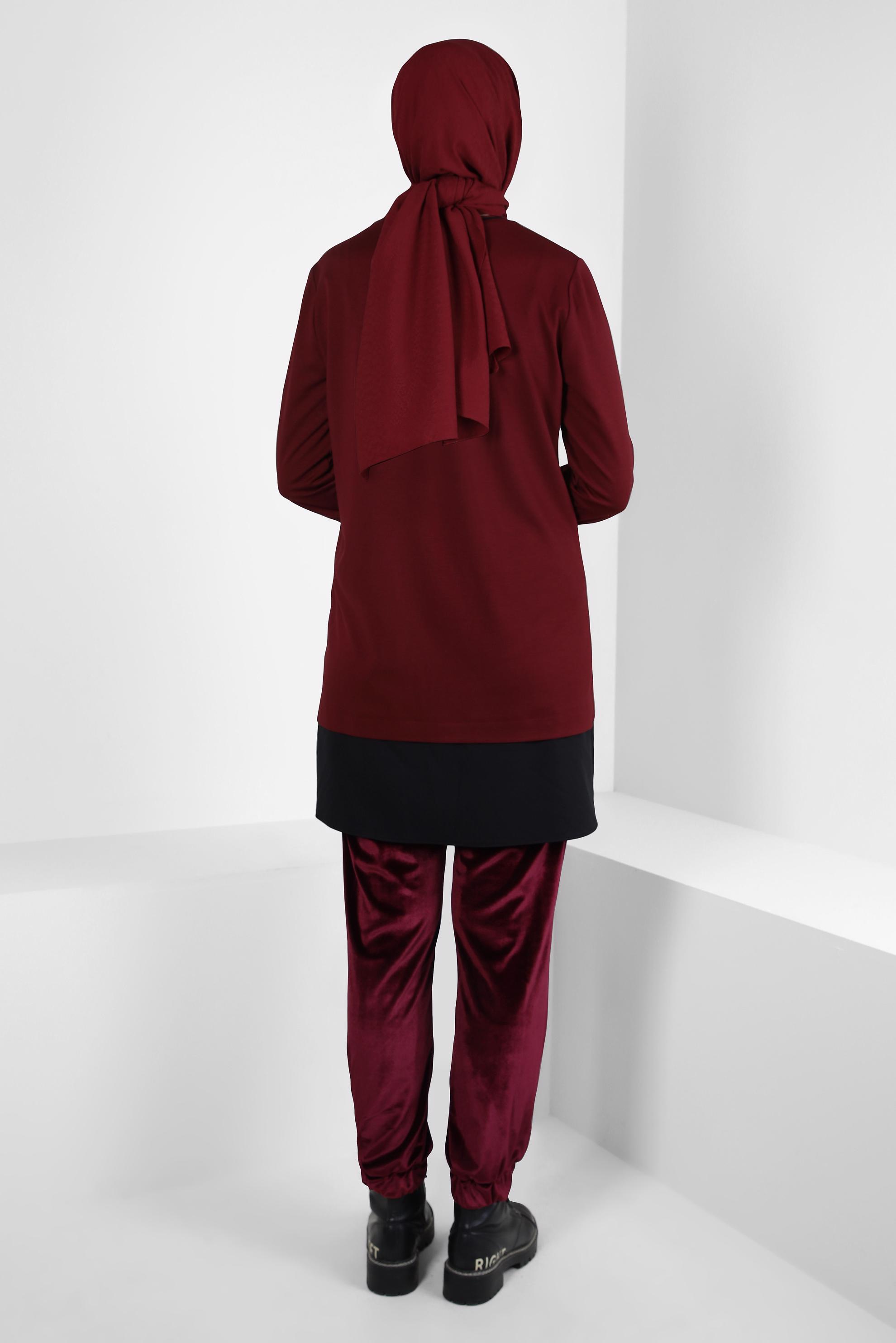 Tesettür giyim BORDO KADİFE PANTOLON 70642