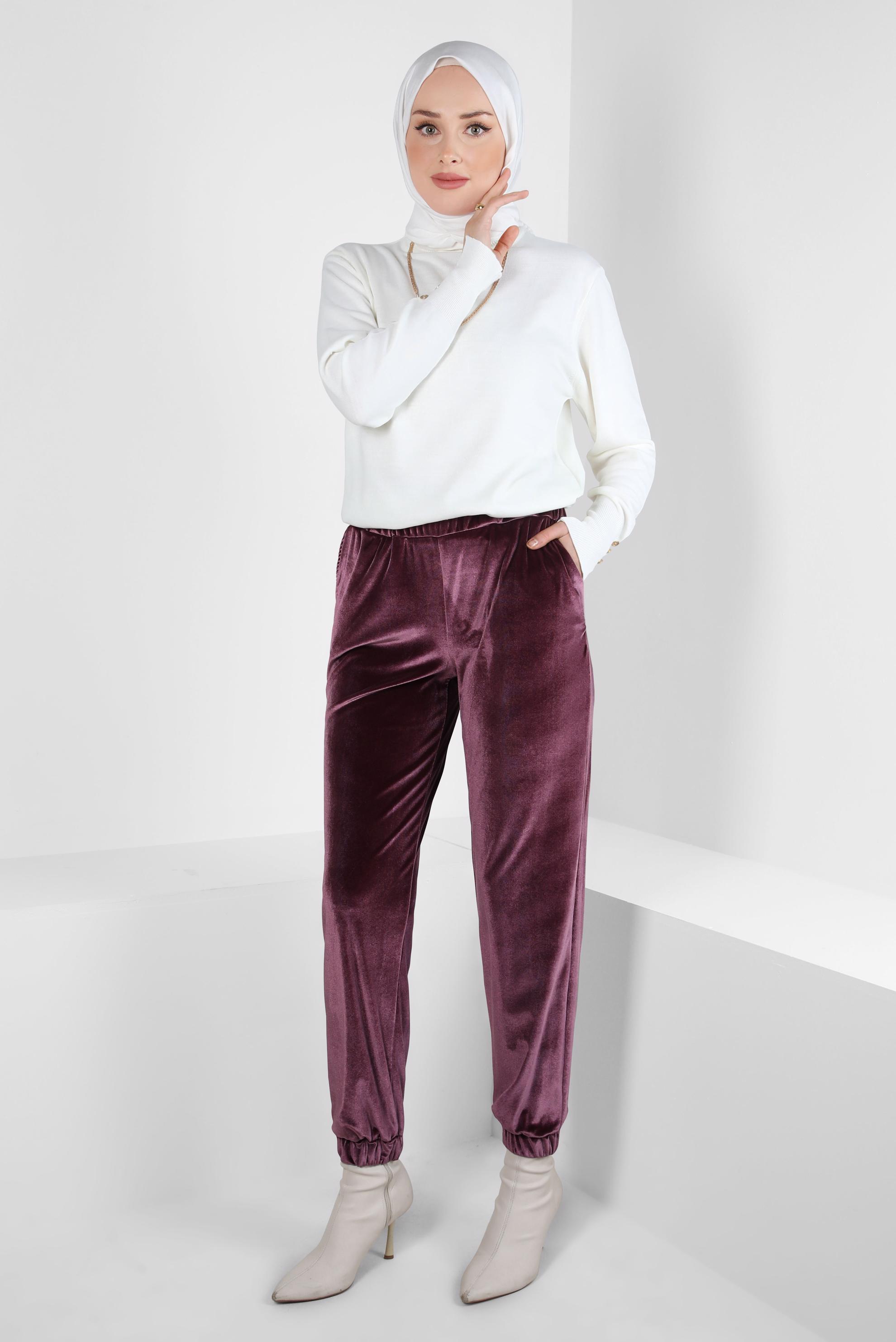 Tesettür giyim PEMBE KADİFE PANTOLON 70642