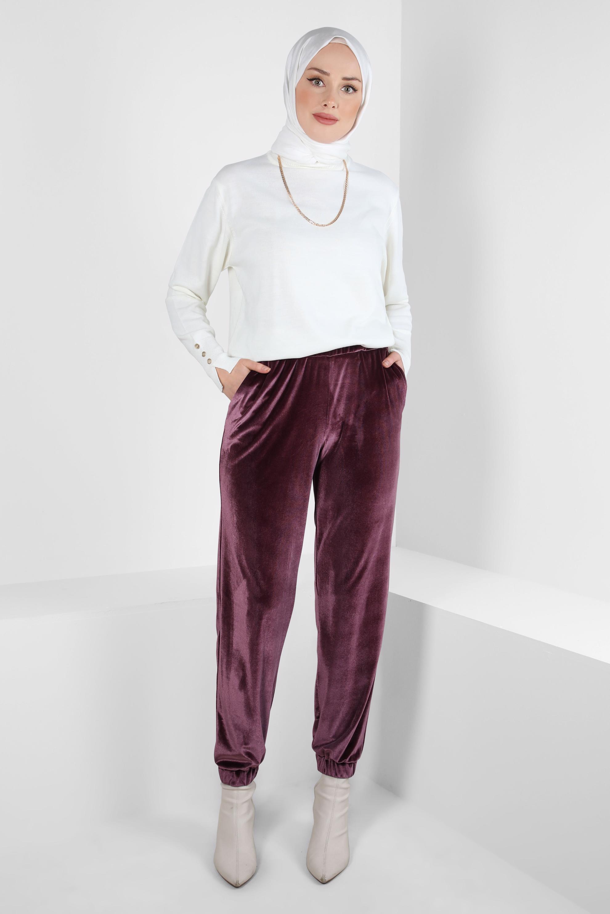 Tesettür giyim PEMBE KADİFE PANTOLON 70642