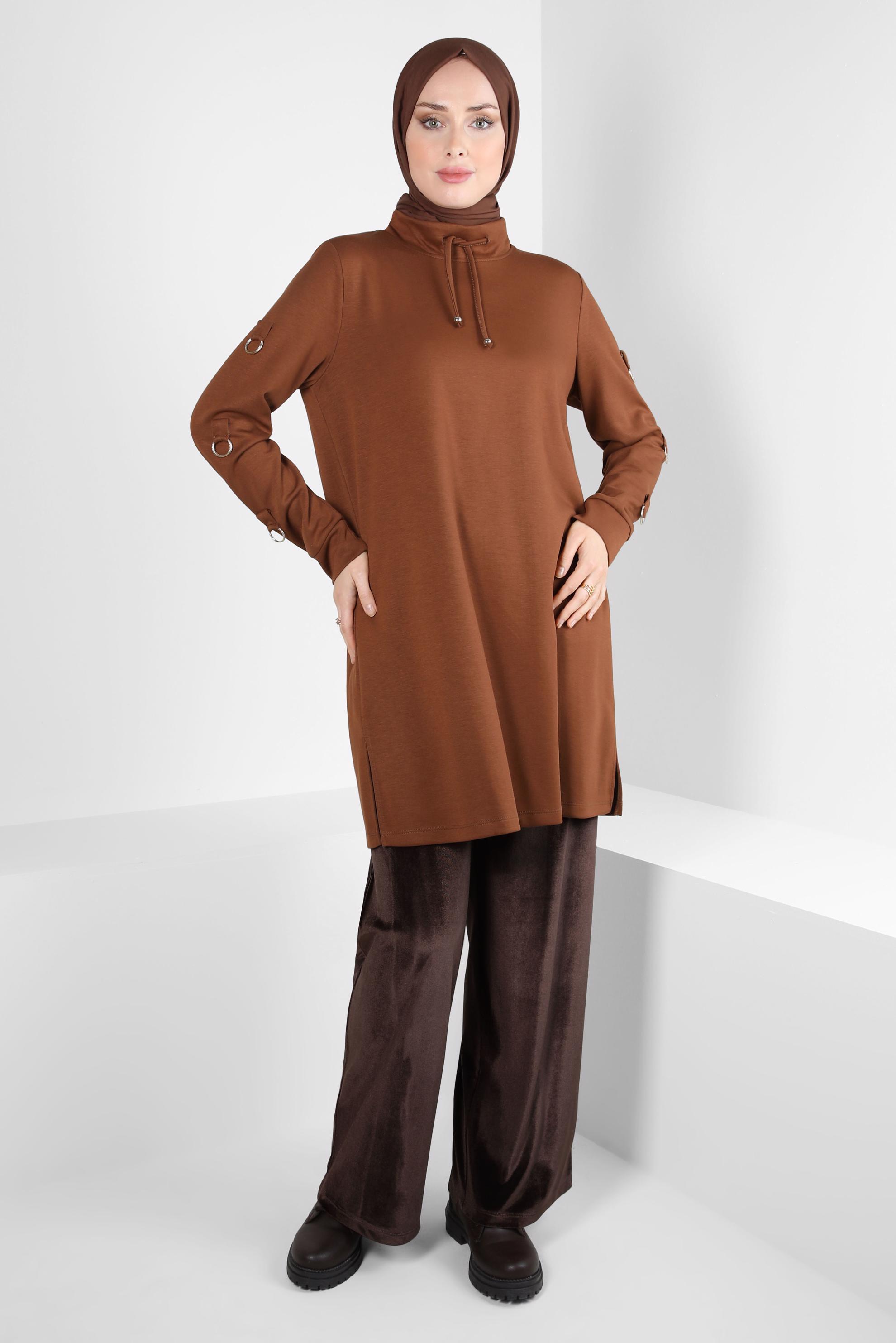 Tesettür giyim KAHVE GENİŞ PAÇA KADİFE PANTOLON 70643
