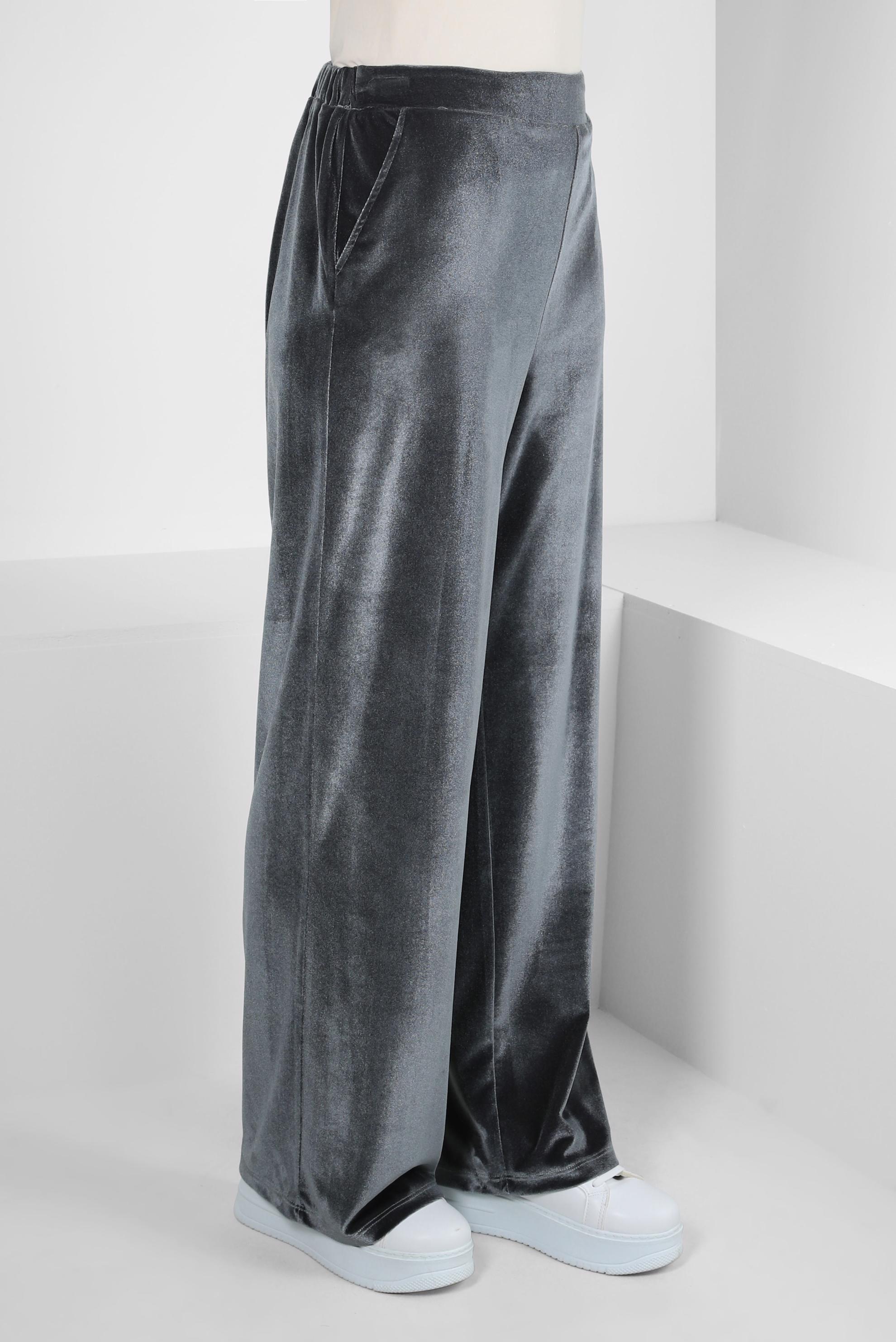 Tesettür giyim GÜMÜŞ GENİŞ PAÇA KADİFE PANTOLON 70643